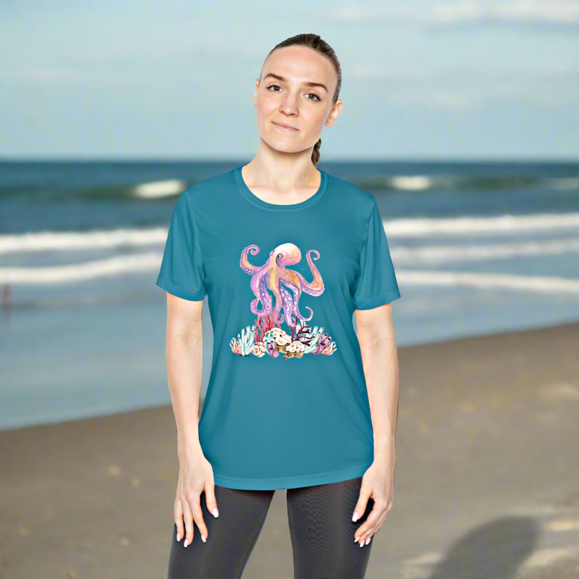 Mock up of a woman wearing our shirt
