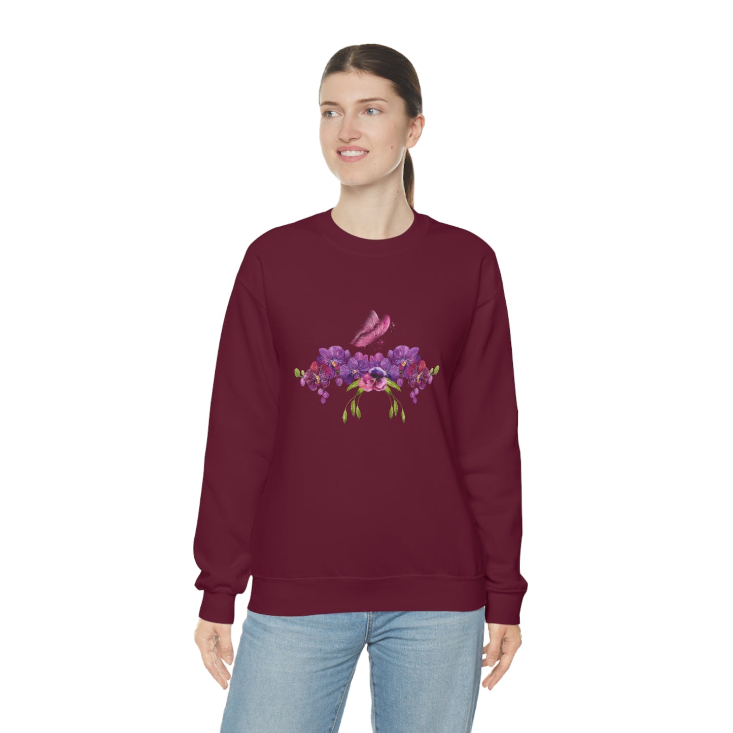 Mock up of a tall woman wearing the Maroon shirt