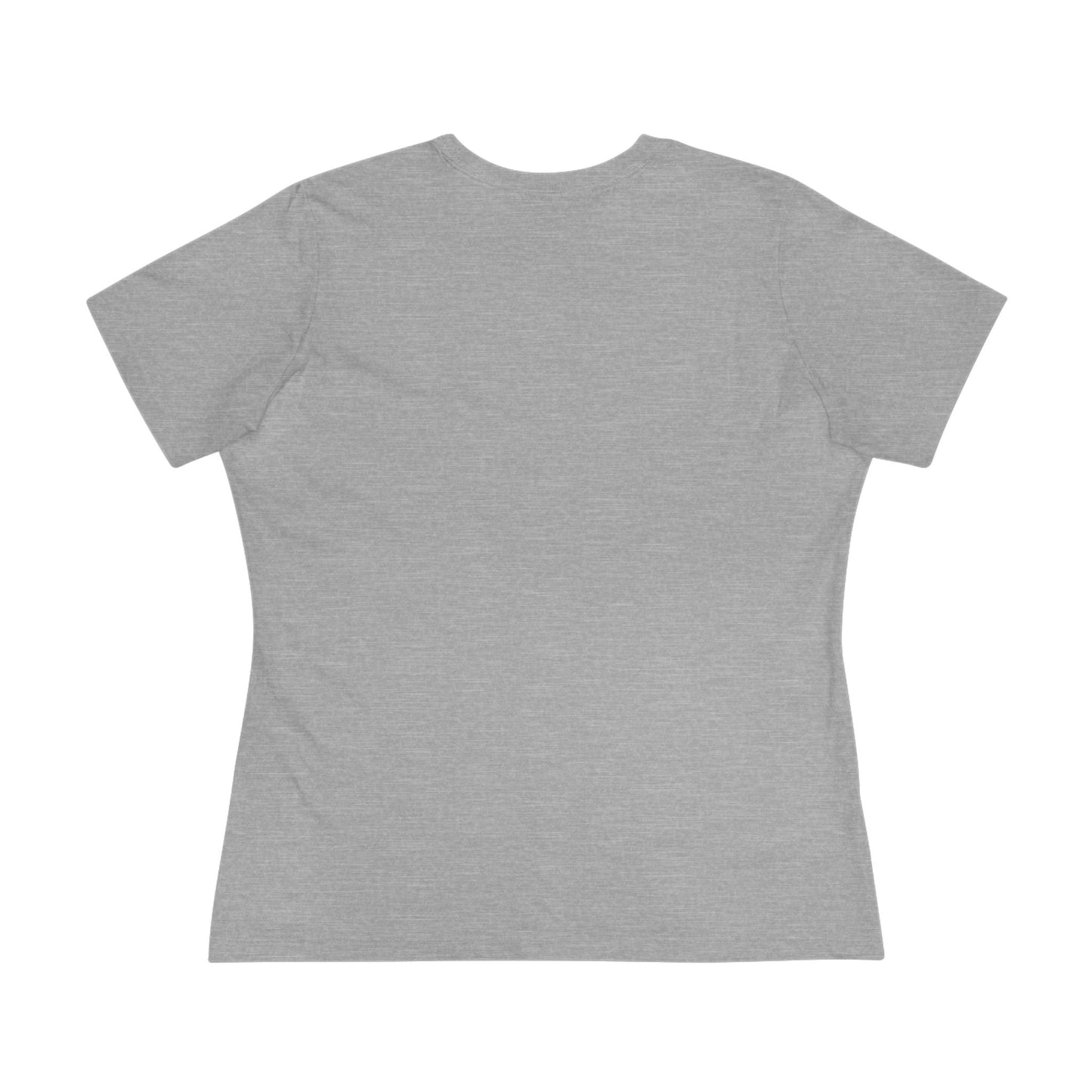 A plain, heather gray, short-sleeve t-shirt by Printify, shown from the back—great for pairing with your Festive Women's Santa-Cat T-shirt (cotton, 2 cute colors).