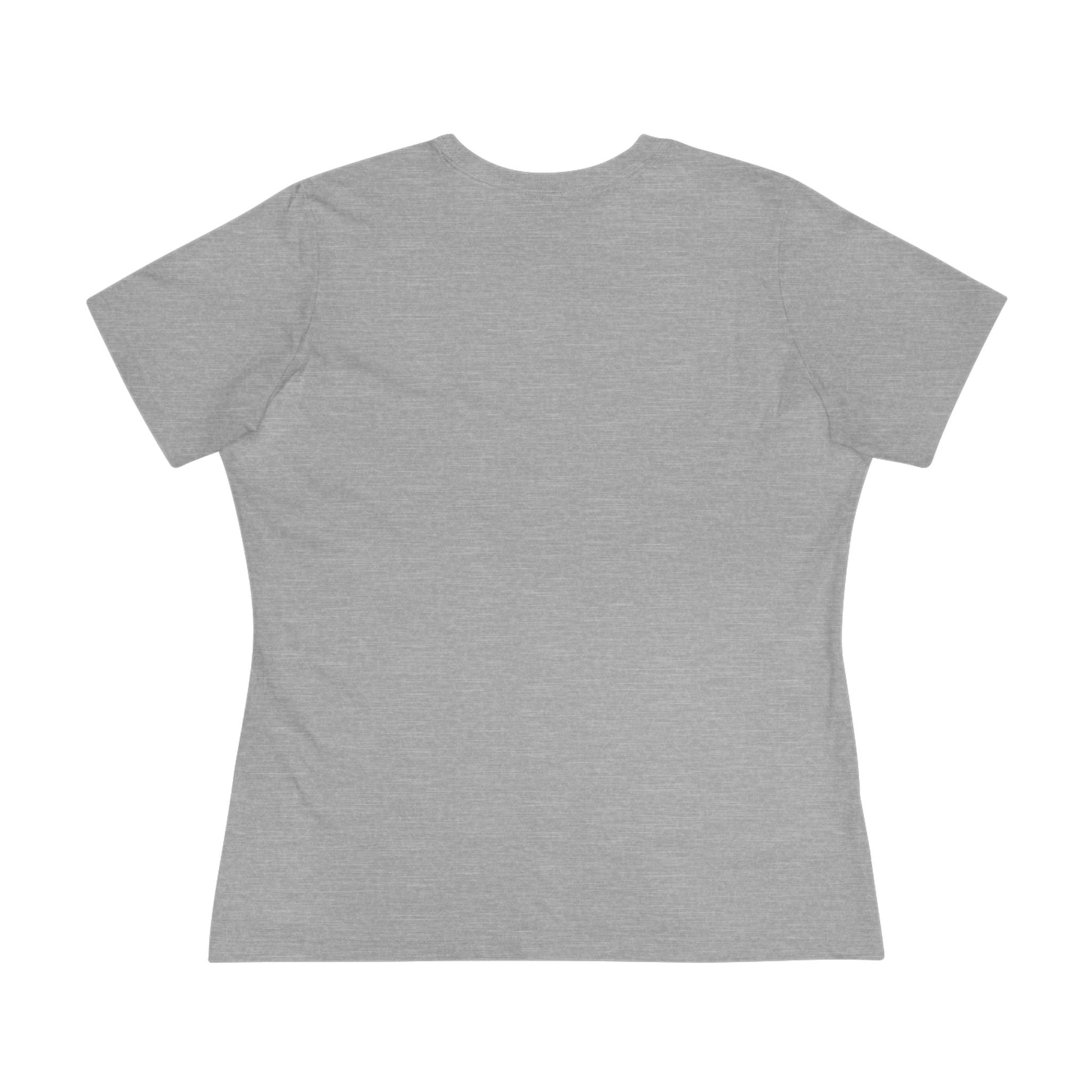 A plain, heather gray, short-sleeve t-shirt by Printify, shown from the back—great for pairing with your Festive Women's Santa-Cat T-shirt (cotton, 2 cute colors).