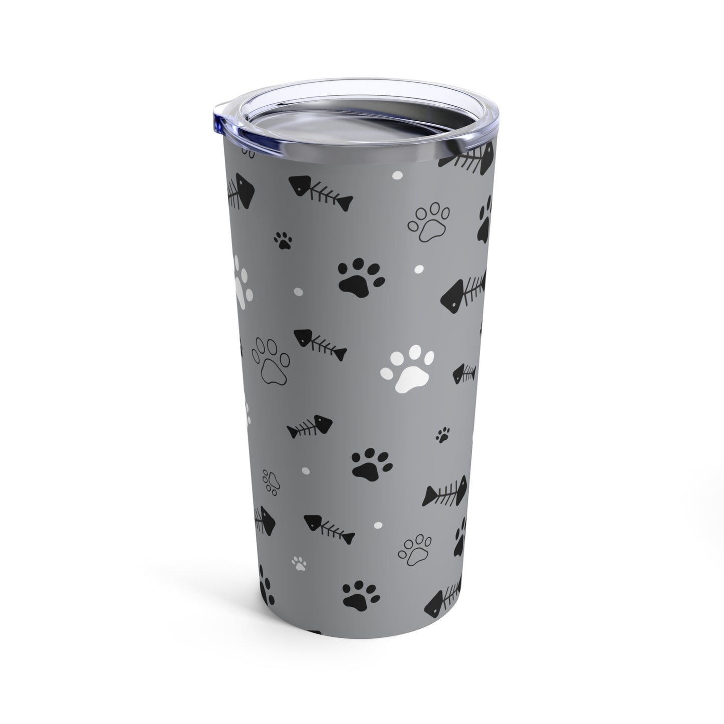 A Cat Lover Tumbler: 20 oz.; Stainless steel; Insulated with black and white designs, dishwasher safe by Printify.