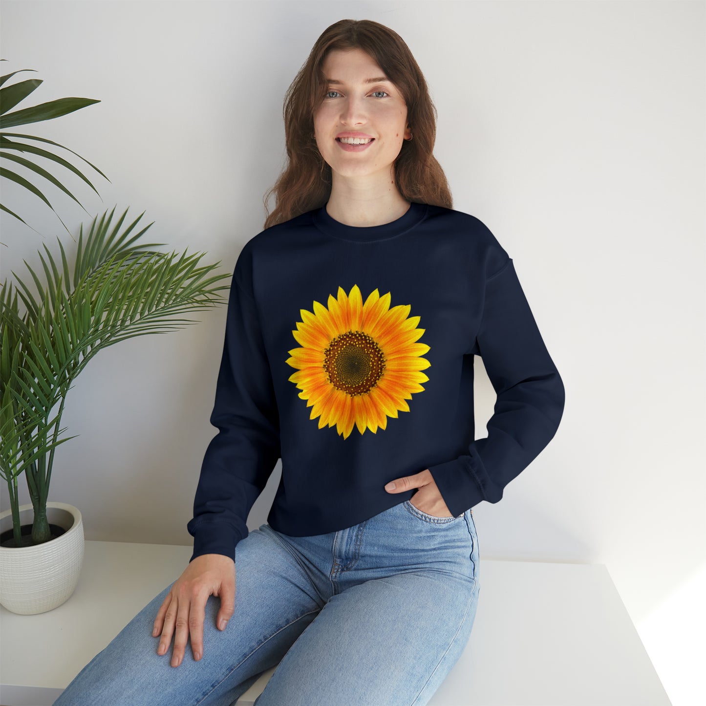 Woman wearing Navy blue shirt