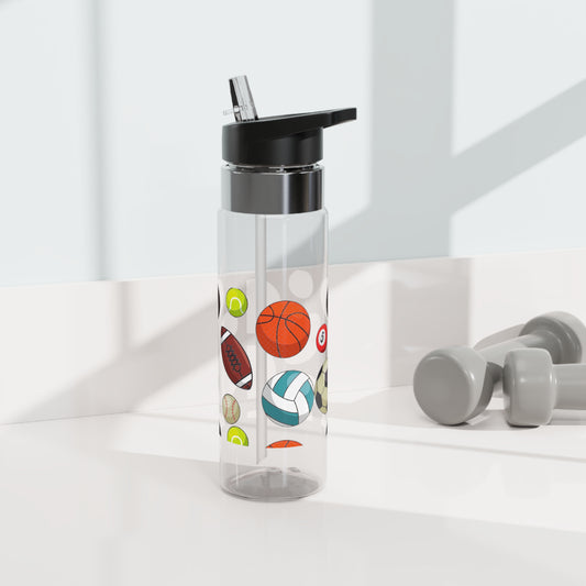 An American-made, BPA-free Sports Fan Water Bottle: 20 oz.; Unisex; Kensington Tritan™ next to dumbbells.