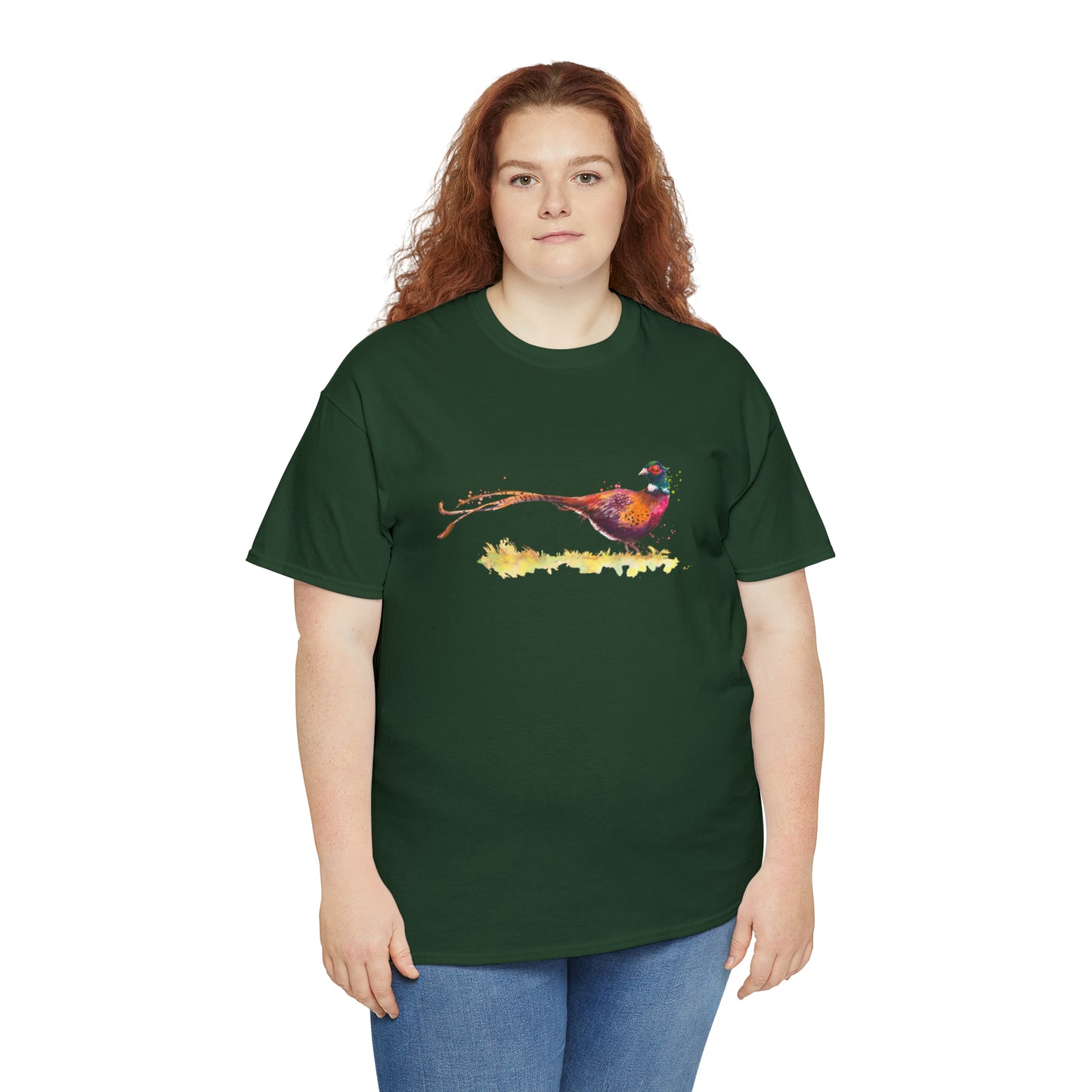 Mock up of a plus-size woman wearing the Forest Green shirt
