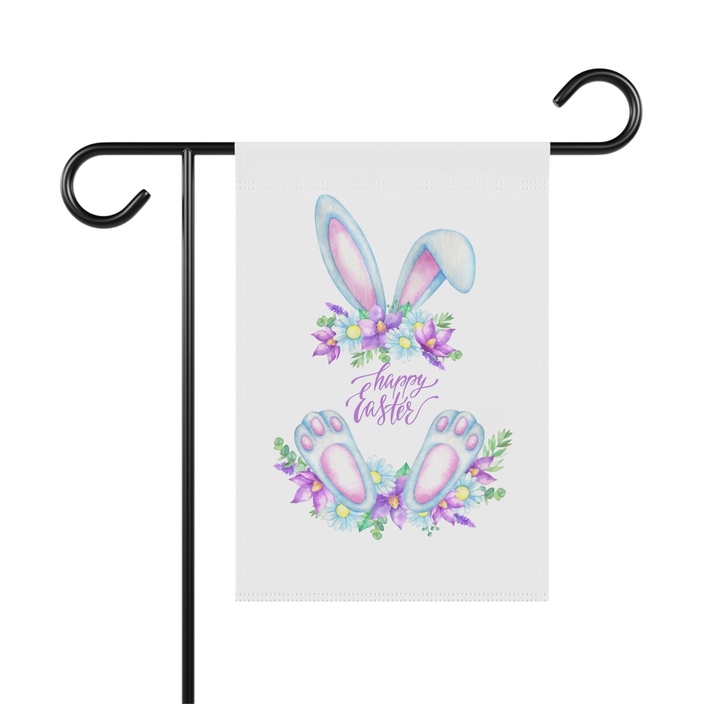 Celebrate Easter with this adorable bunny garden flag made of polyester fabric from Printify.