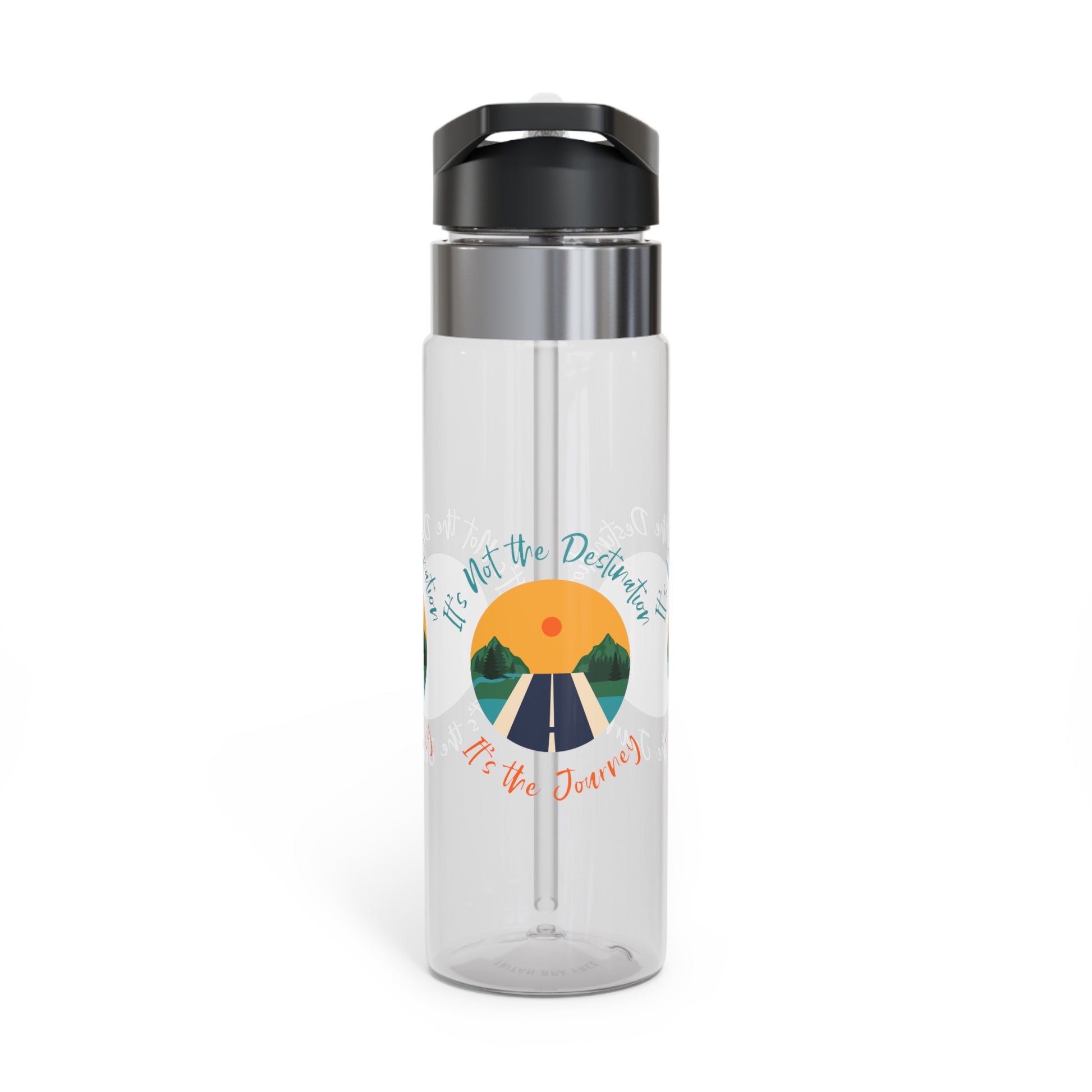 Clear Kensington Tritan™ BPA-free water bottle with inspirational quote and graphic design by Printify.