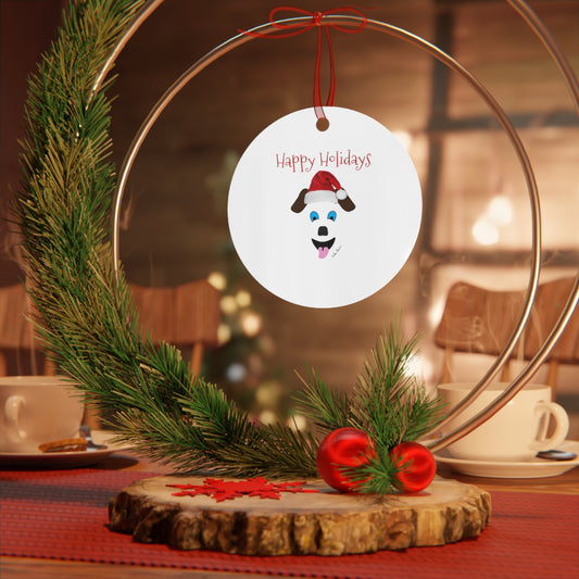 Santa Dog Ornament: 3 shapes; Metal; Red hanging ribbon
