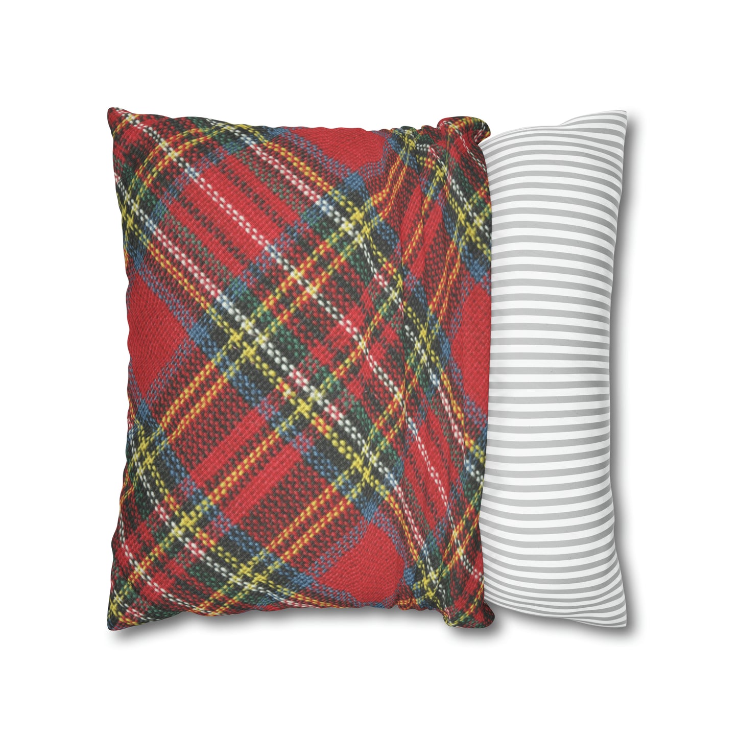 An American made Printify red plaid throw pillow.