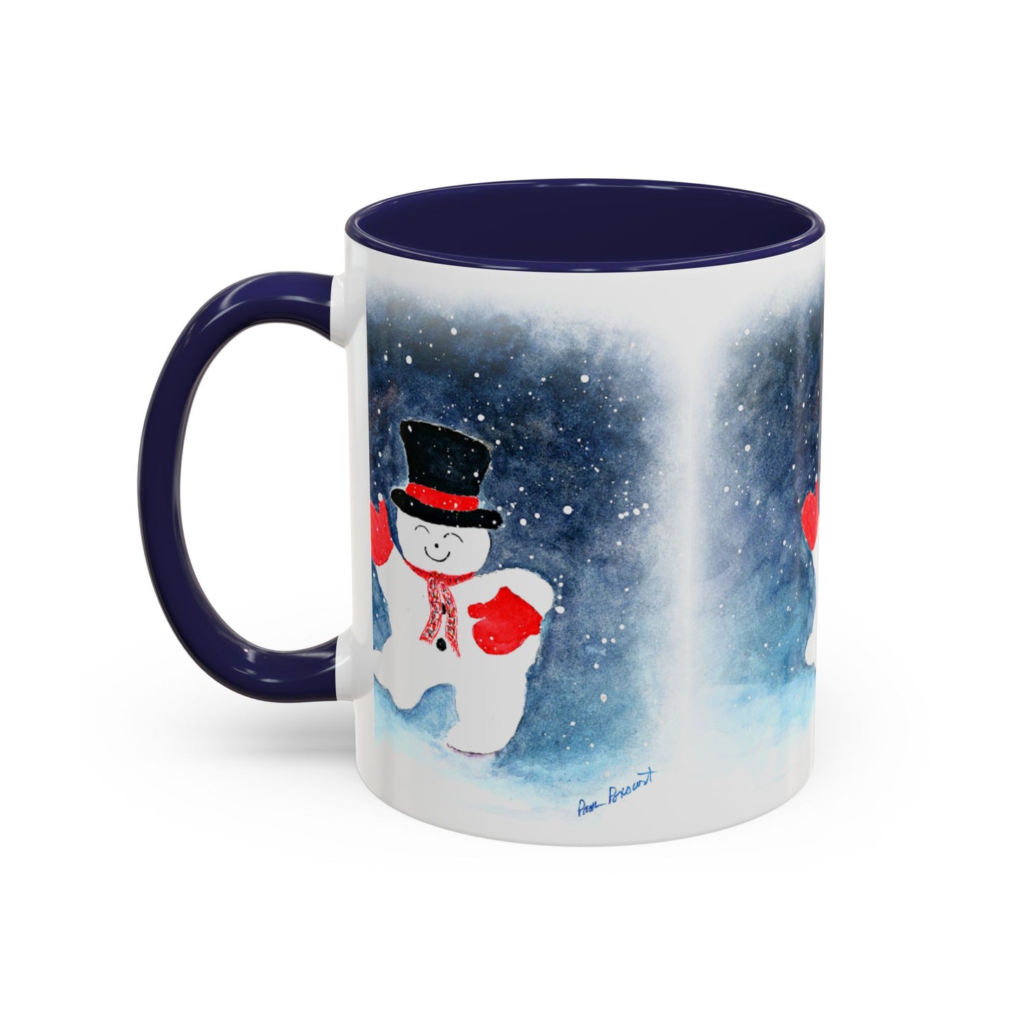 Festive Snowman Mug: 2 sizes; Ceramic; Winter Holiday Drinkware