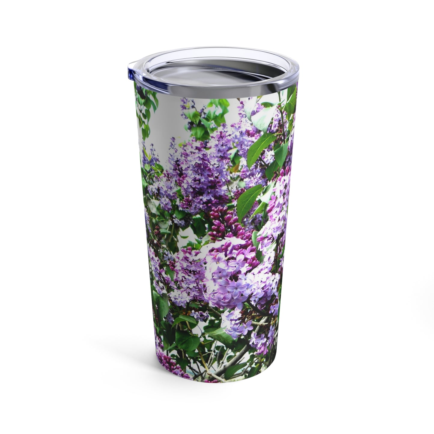 A Printify Purple Lilacs Tumbler: 20 oz.; Stainless steel; Insulated
