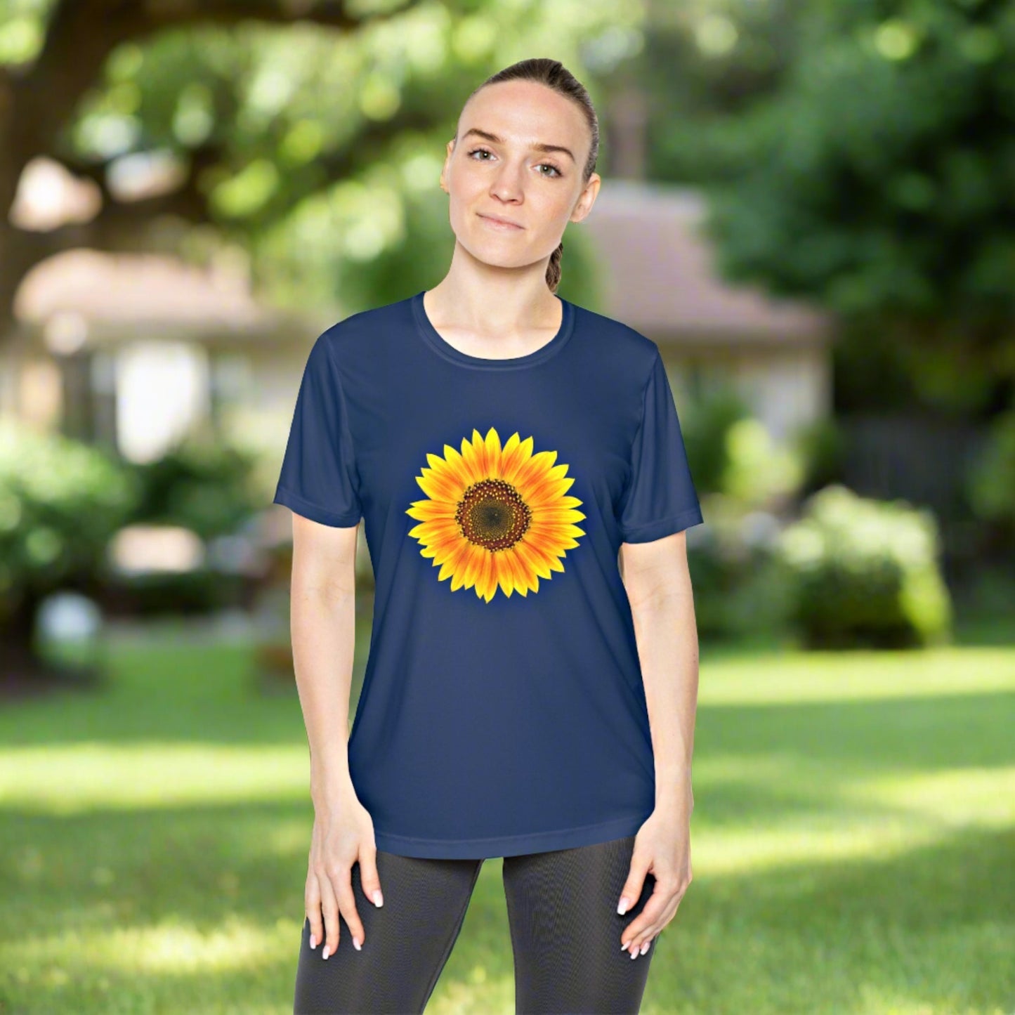 Mock up of a woman wearing the True Navy shirt