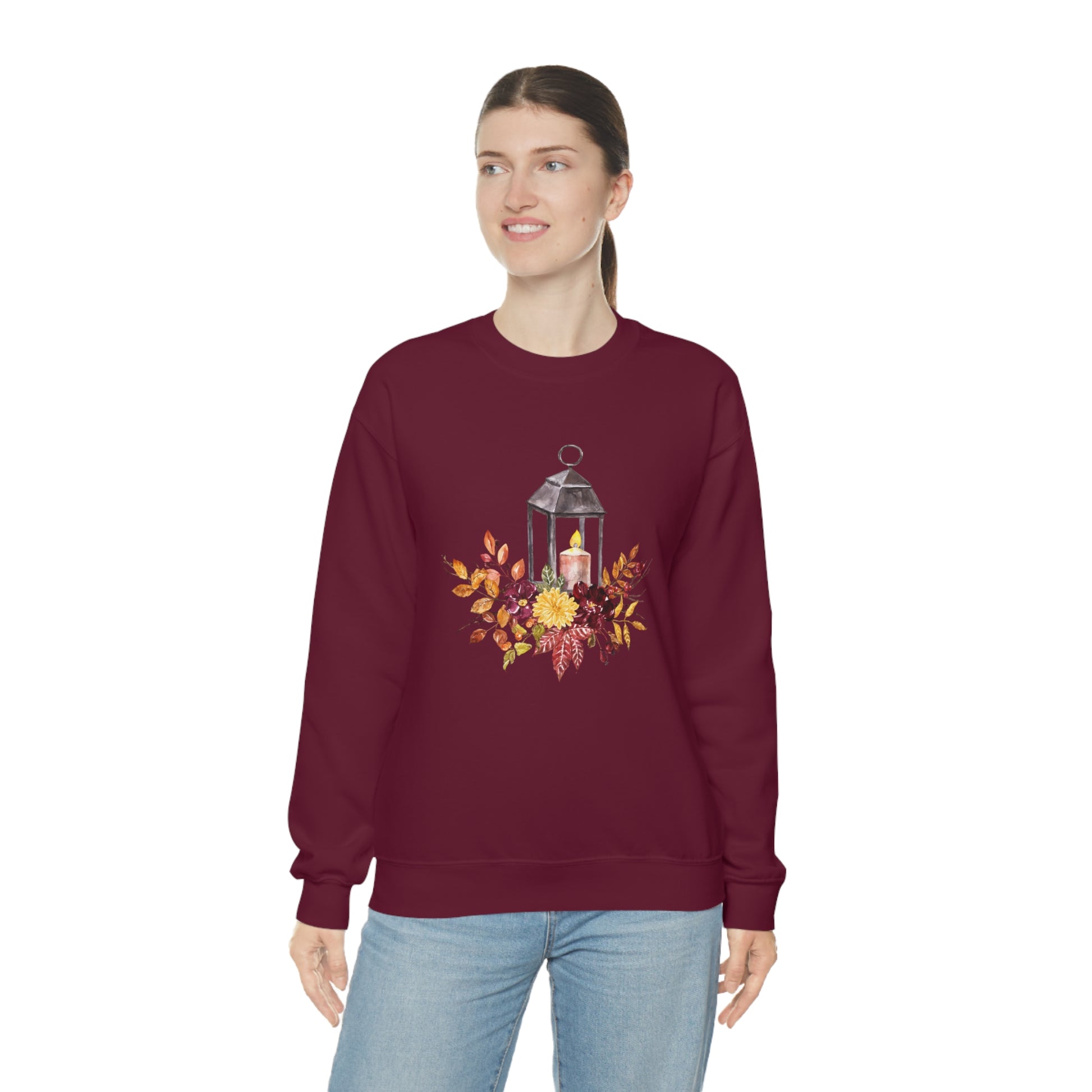 Mock up of a tall woman wearing the Maroon shirt