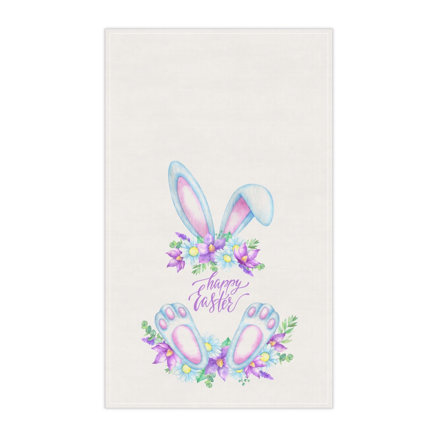 An Easter bunny with flowers on a Printify Easter Greeting Towel: 18" x 30"; Cotton; Graphics; Text.