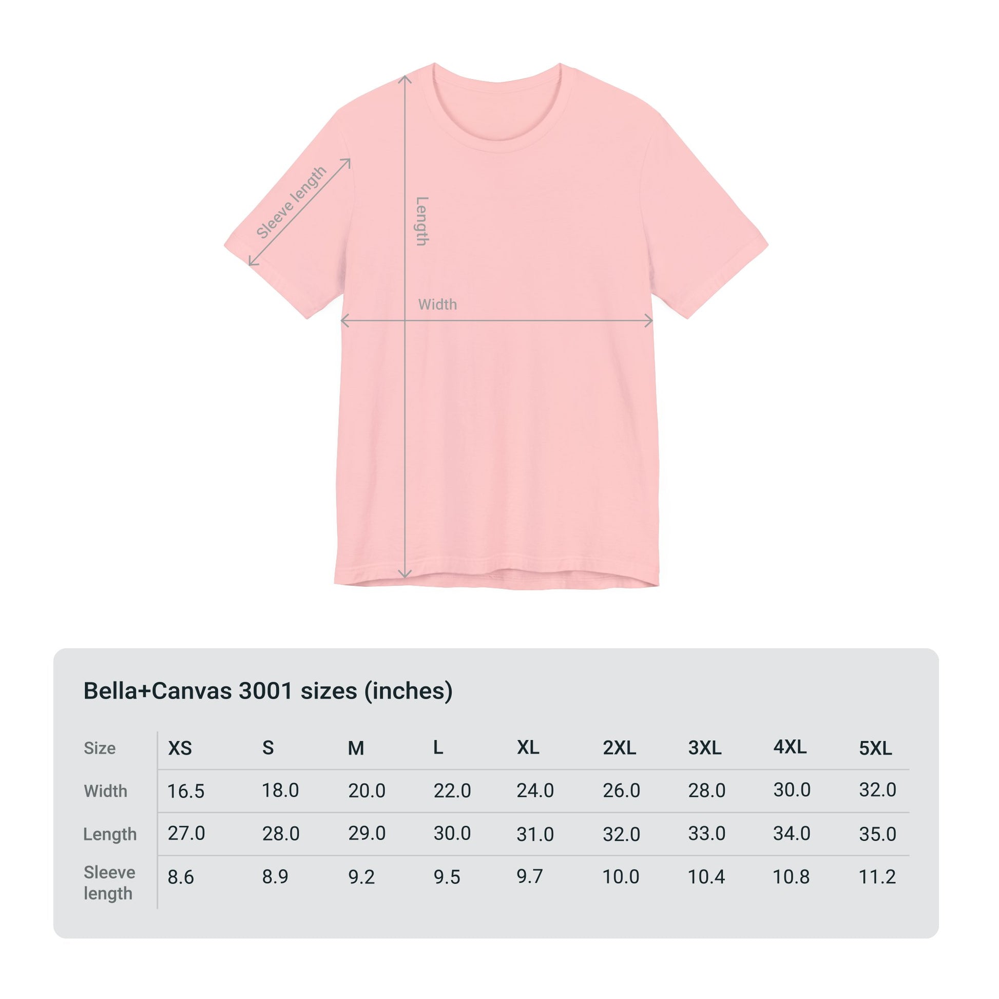 Flat front pink shirt with size chart