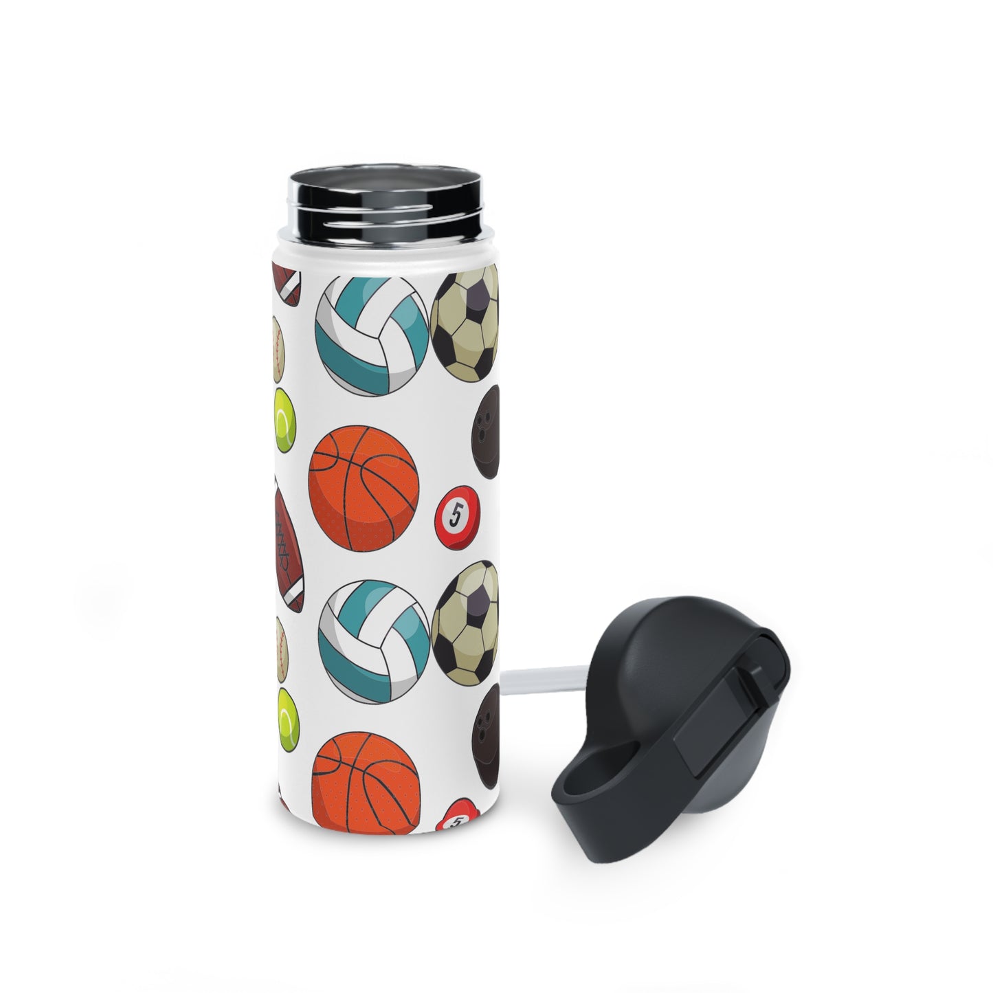 Sports-Fan Water Bottle: 3 sizes; Stainless Steel; W/straw