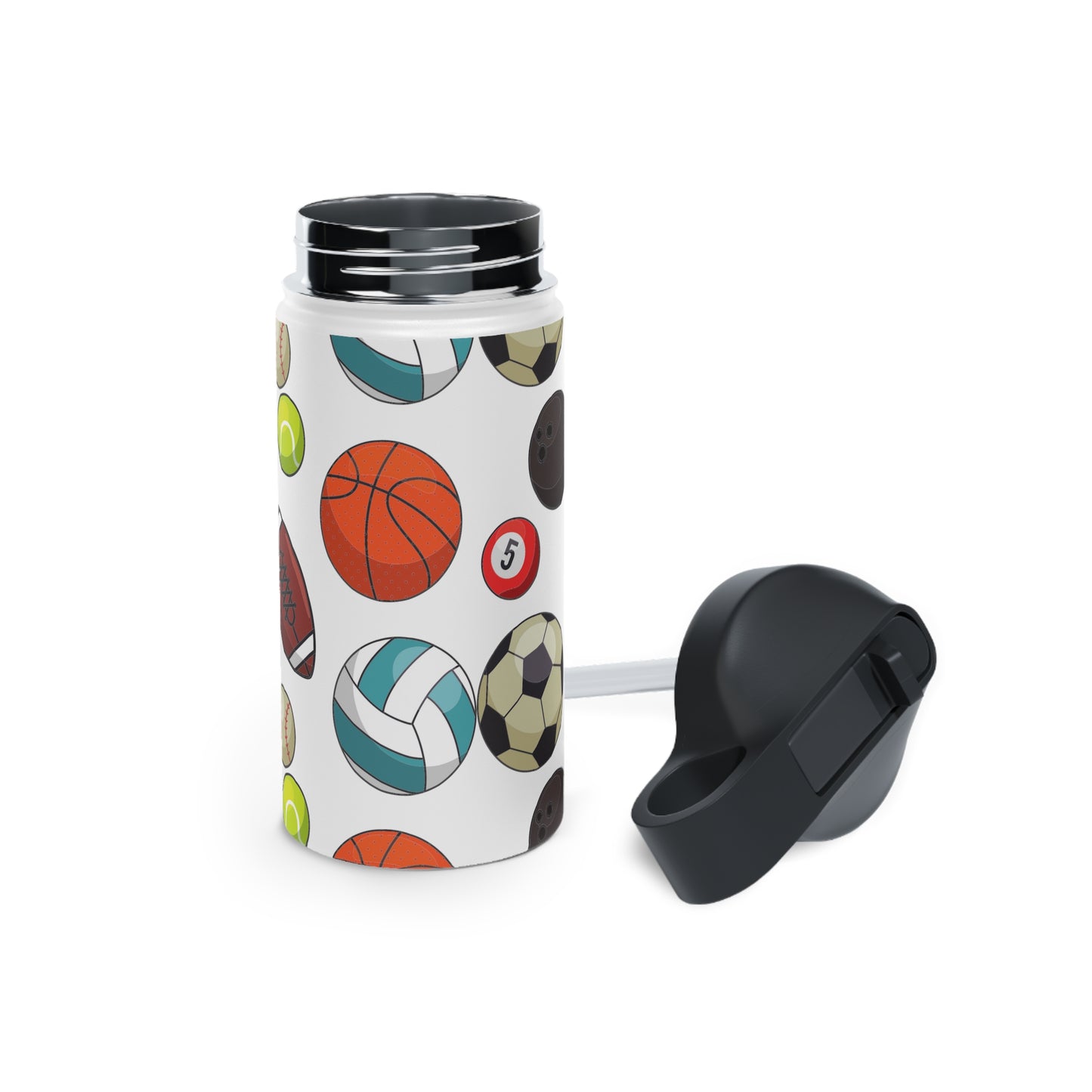 Sports-Fan Water Bottle: 3 sizes; Stainless Steel; W/straw