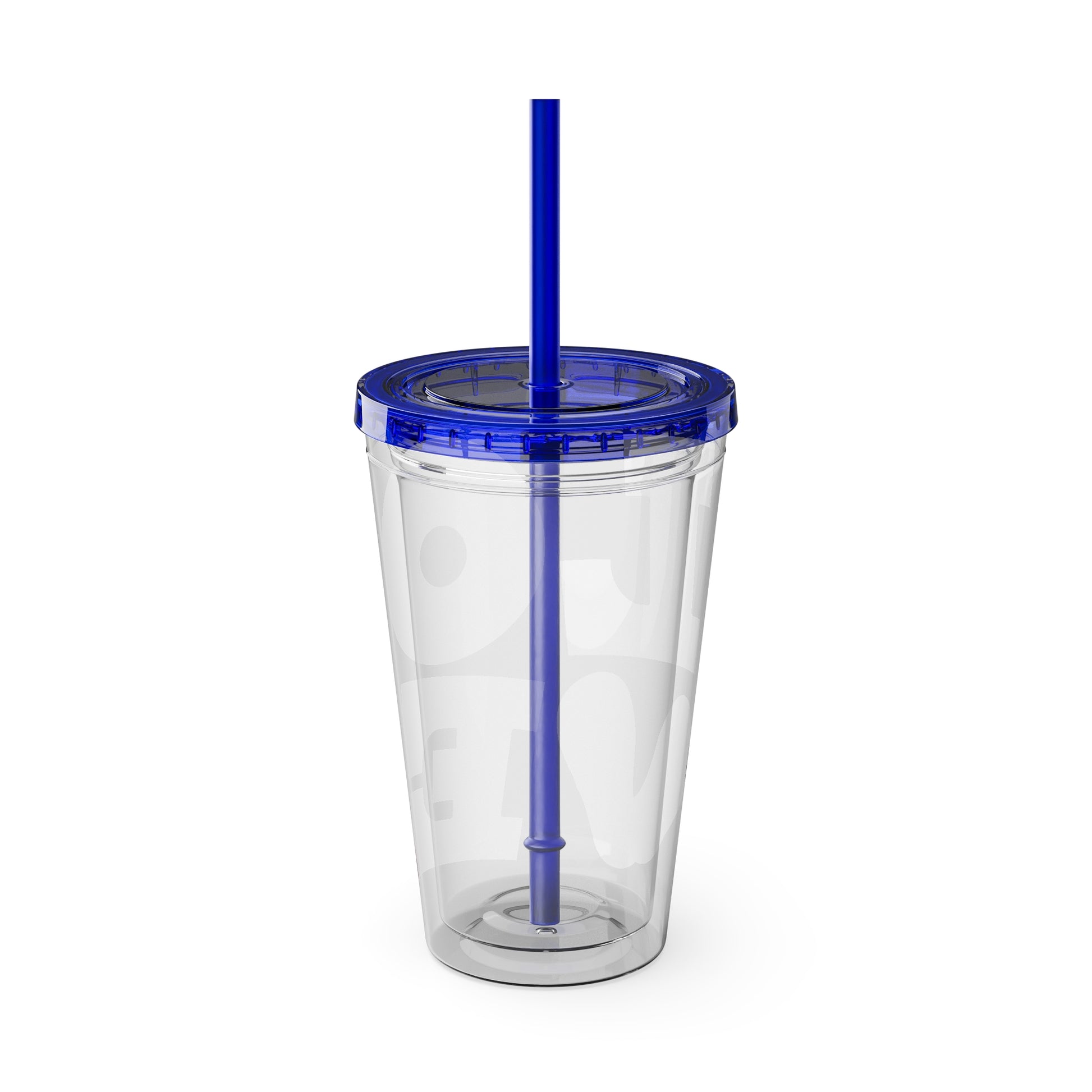 A Love USA Tumbler by Printify with a blue lid and straw.