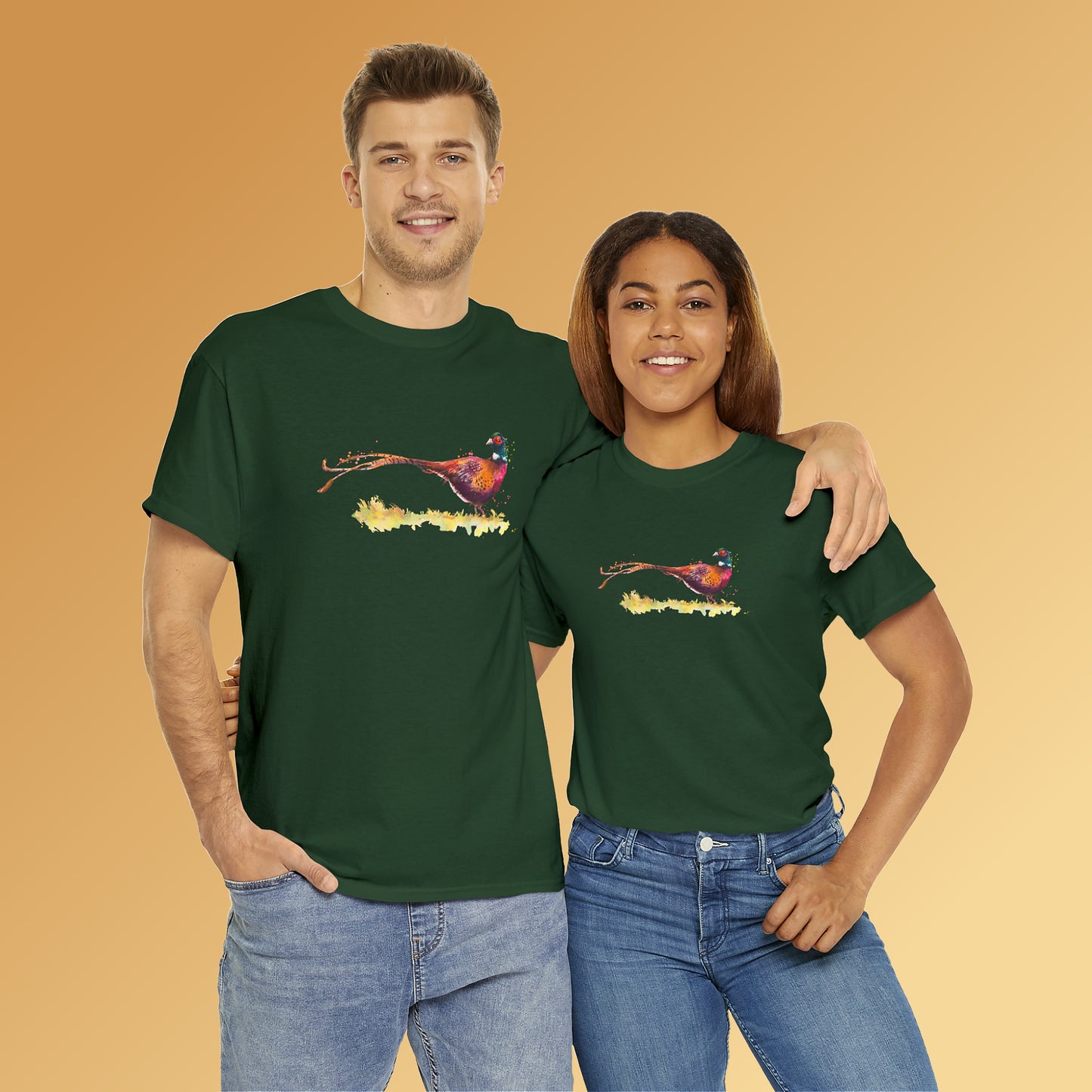 Mock up of a man and a woman wearing the Forest Green t-shirt