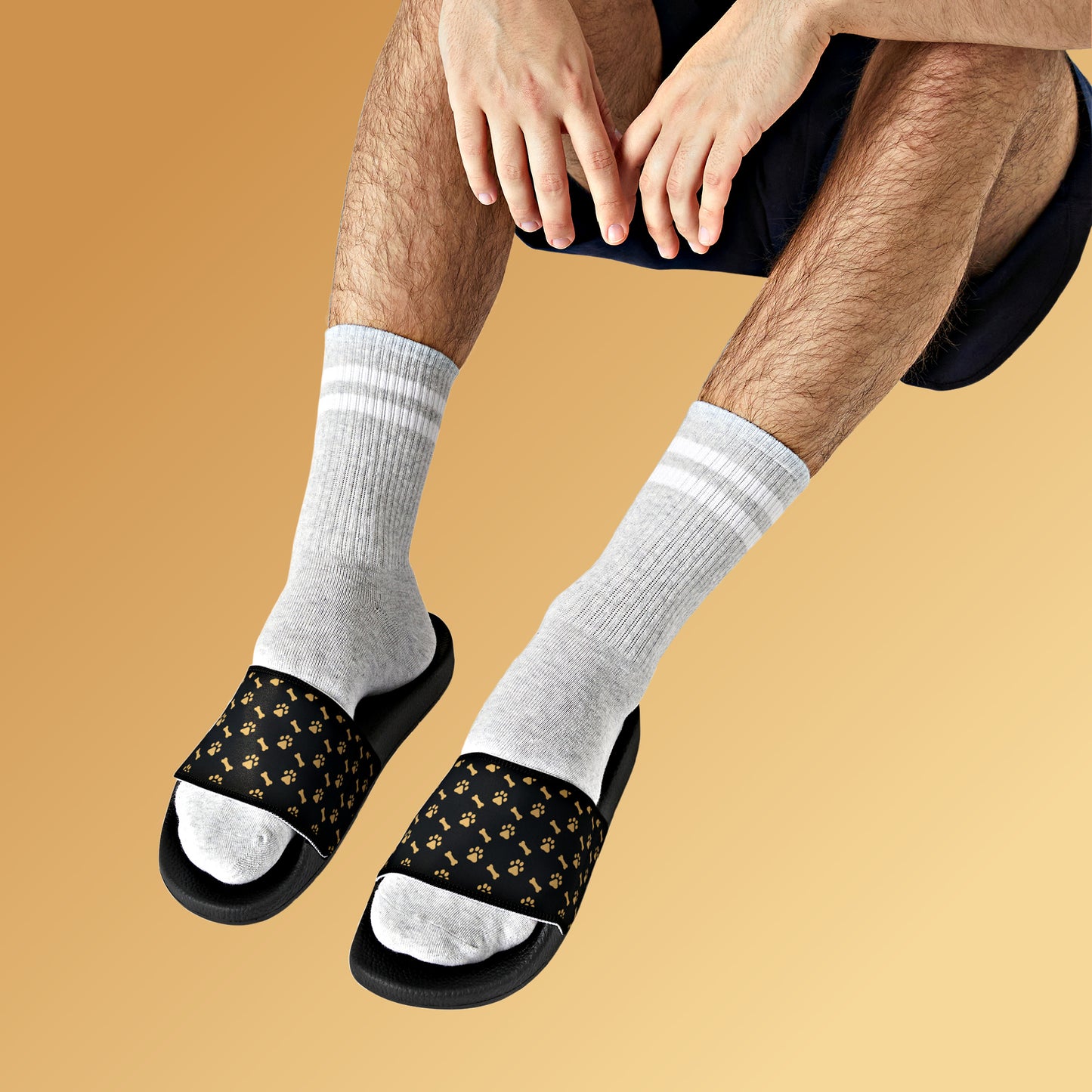 Mock up of a man wearing white socks and a pair of these sandals