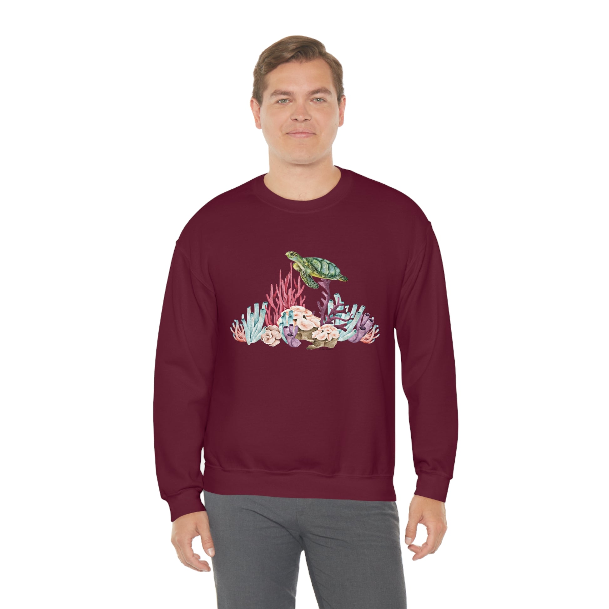 Mock up of a man wearing the Maroon shirt