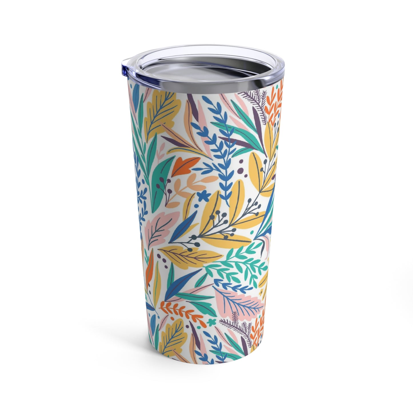 A colorful Printify insulated tumbler with a floral pattern, made of stainless steel.