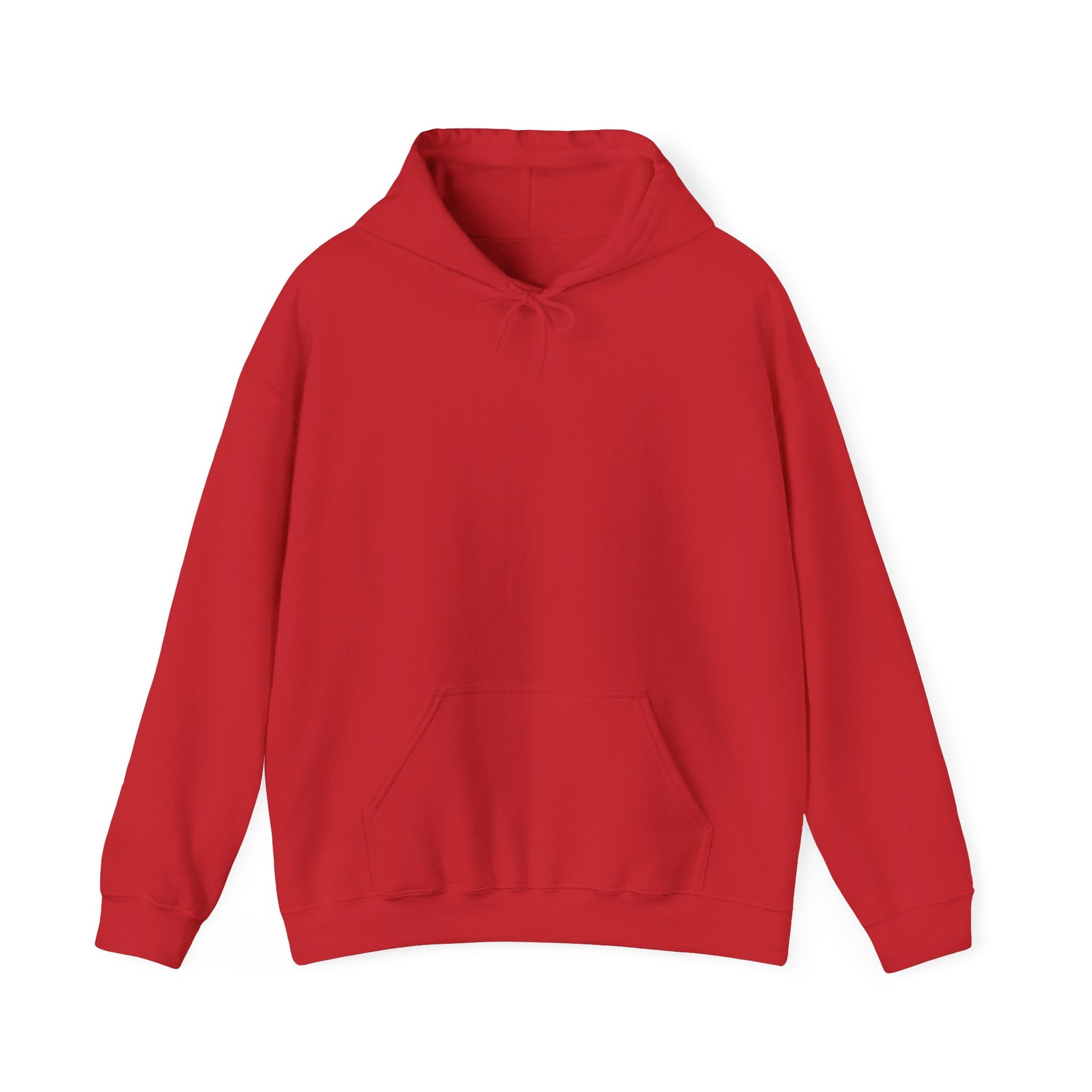 The Courage Is Contagious Hoodie by Printify is a red, mid-weight hooded sweatshirt with a front pocket and drawstrings, displayed on a white background. Ethically produced to support mental health awareness with comfort and style.