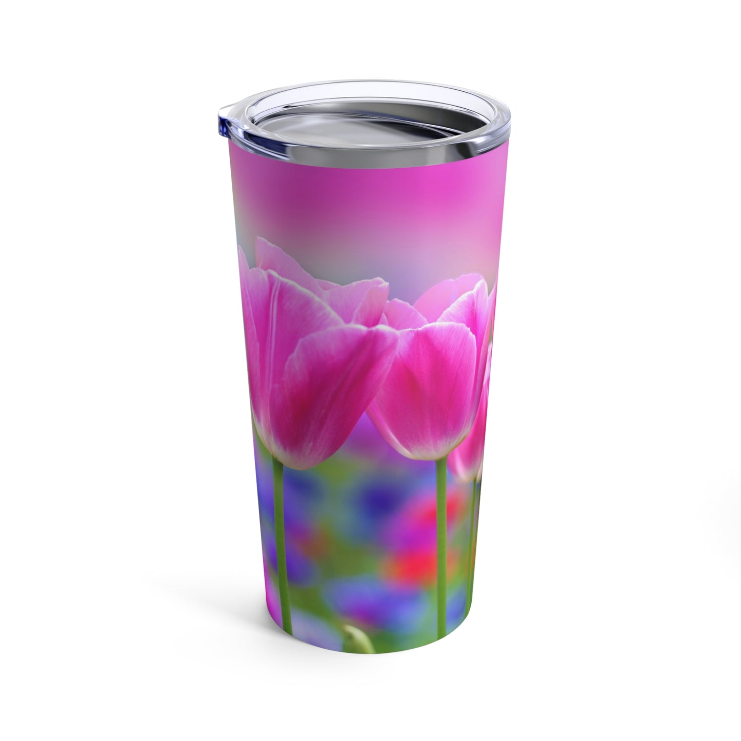 Printify Purple Tulips Tumbler: 20 oz.; Stainless steel; Insulated