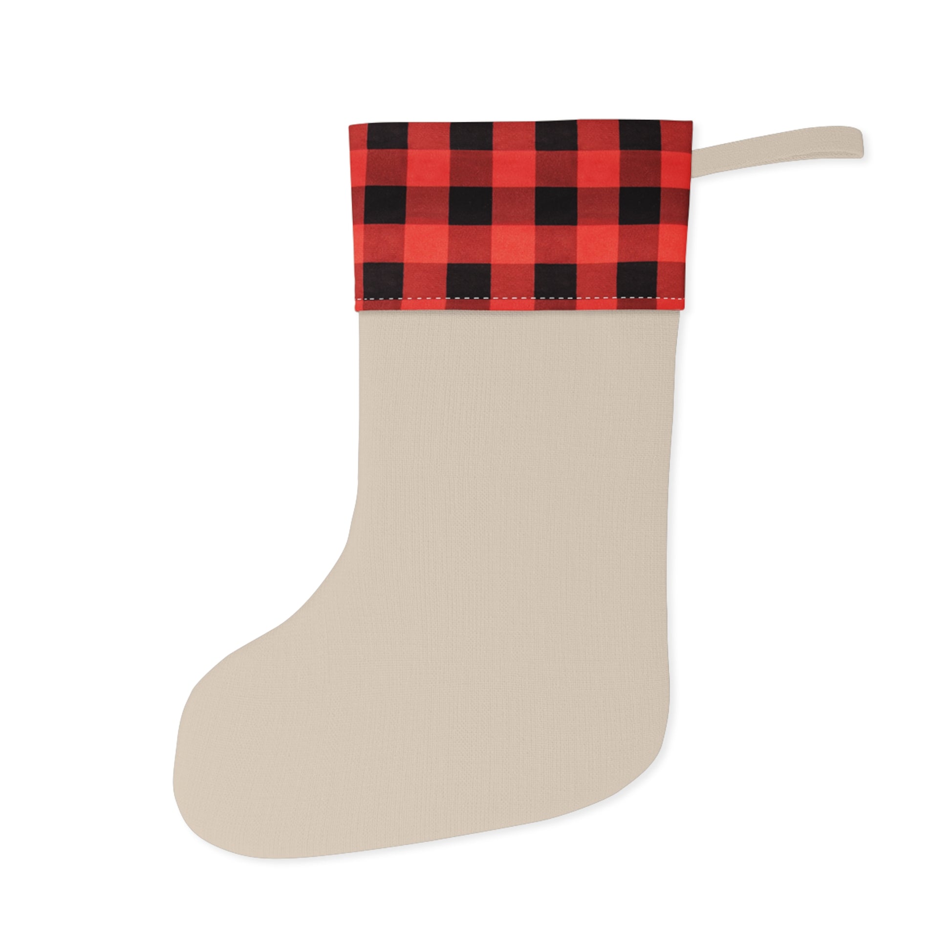 A holiday Reindeer Christmas Stocking by Printify on a white background.