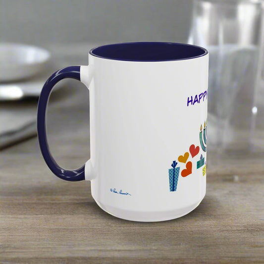 Happy Hanukkah Coffee Mug | Menorah Design | 11 & 15 oz