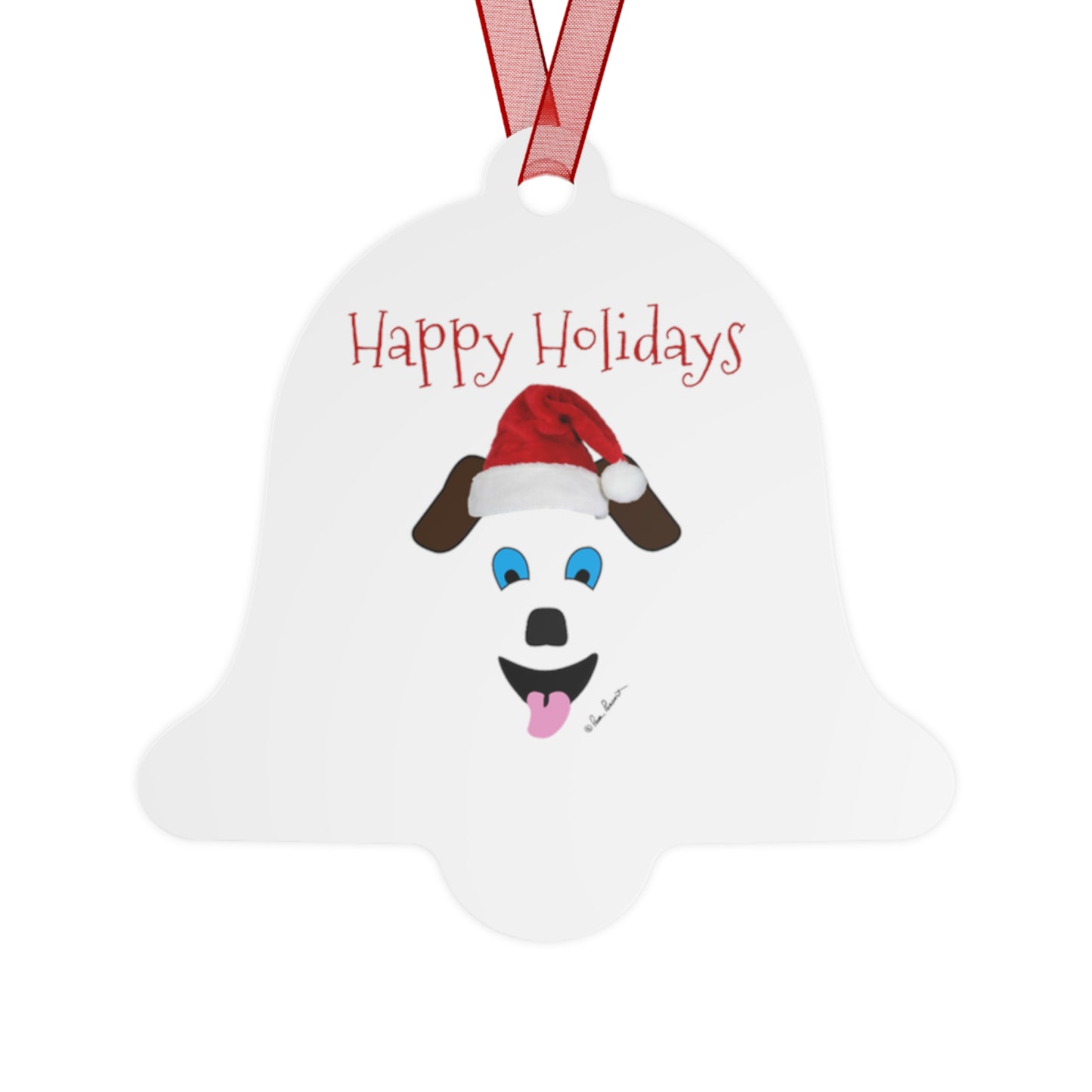 Santa Dog Ornament: 3 shapes; Metal; Red hanging ribbon