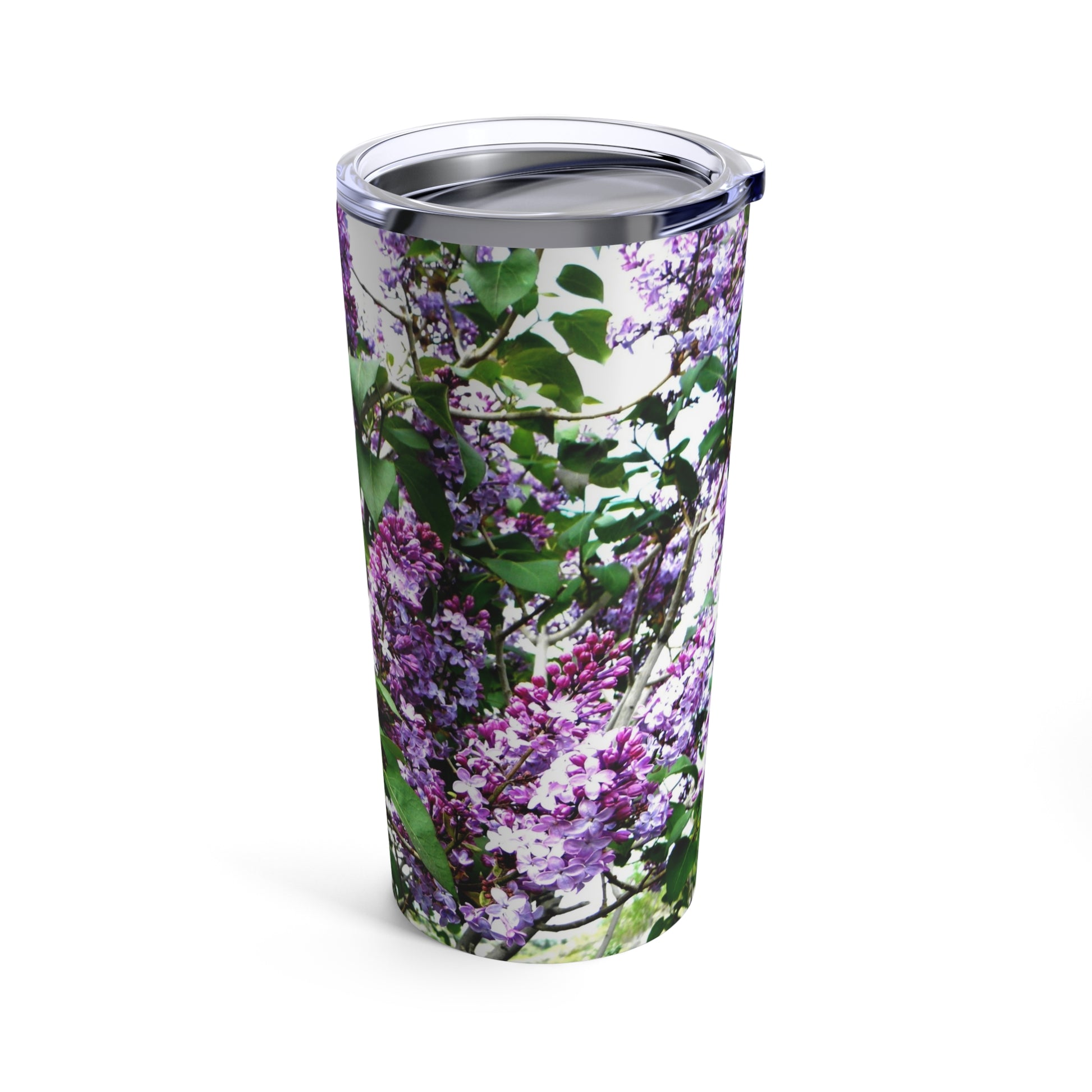 Replace with: Printify Purple Lilacs Tumbler: 20 oz.; Stainless steel; Insulated