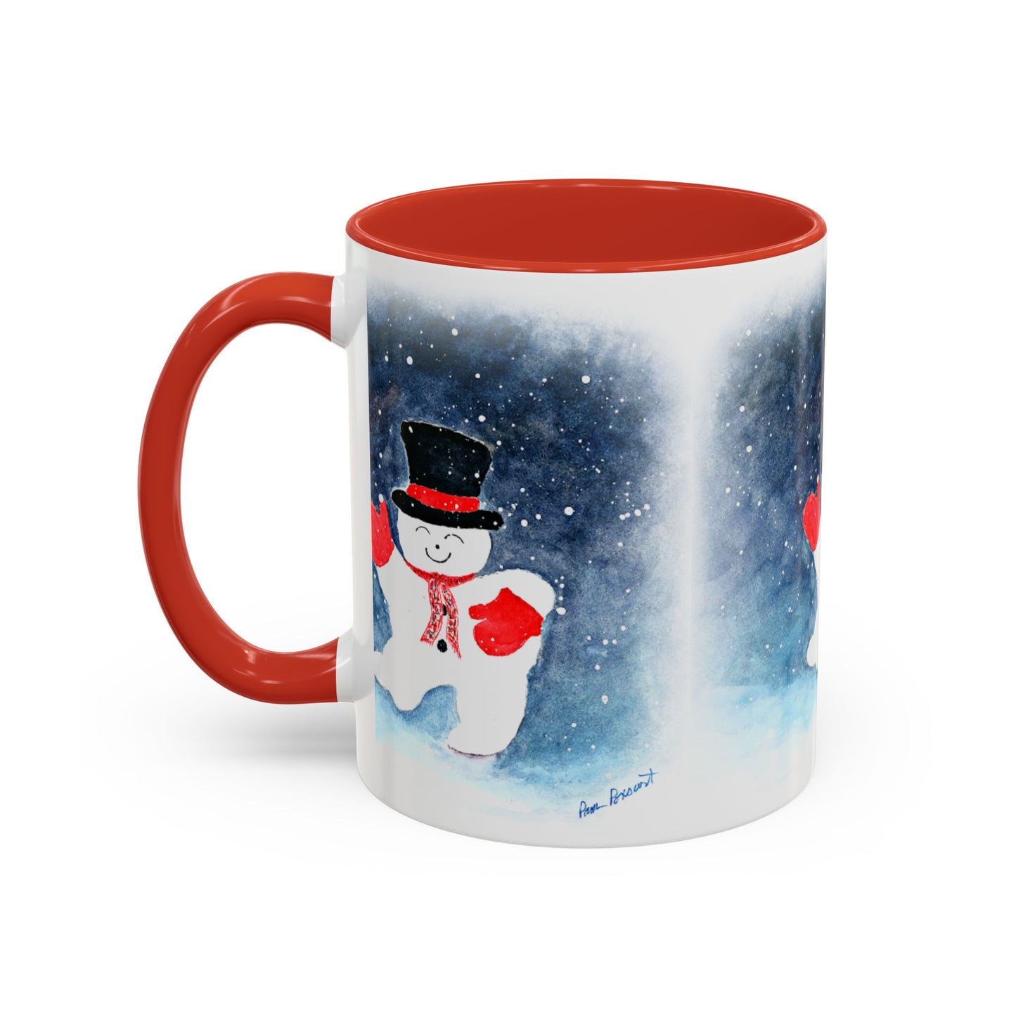 Festive Snowman Mug: 2 sizes; Ceramic; Winter Holiday Drinkware