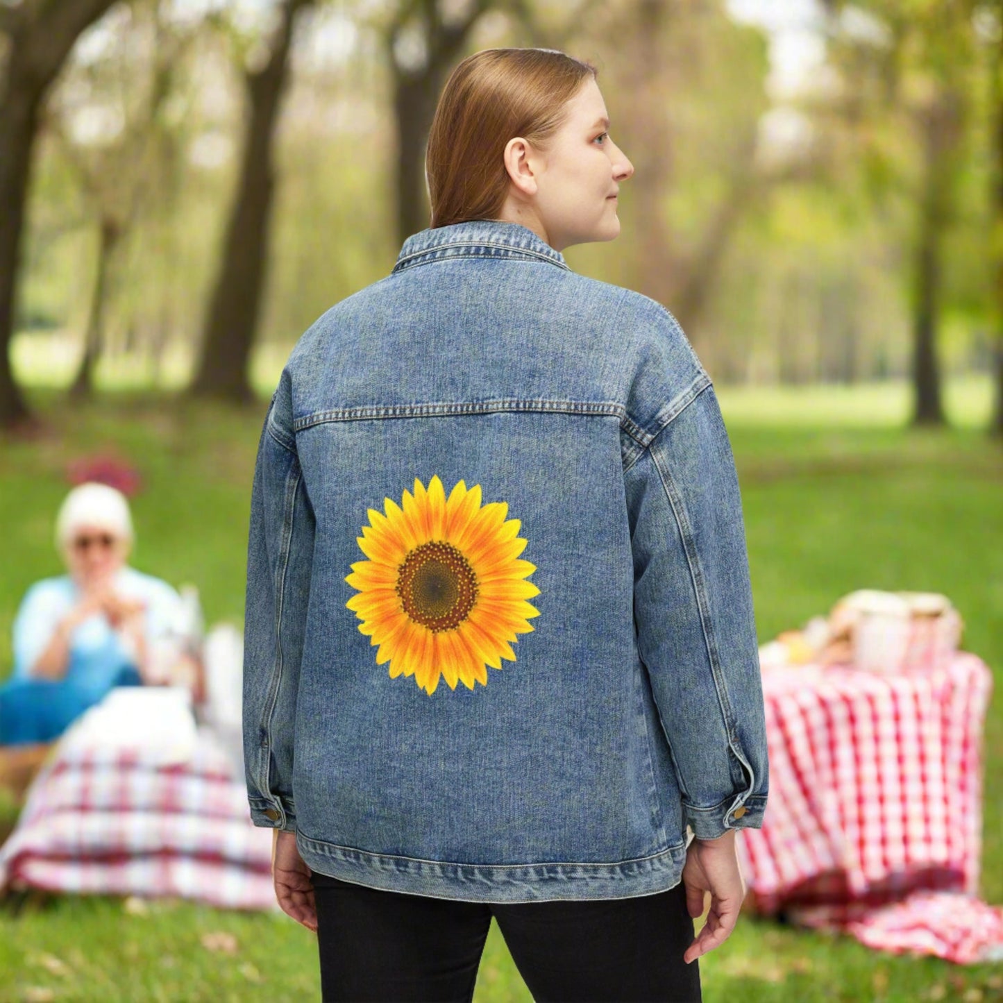 Back of jacket as modeled by a woman