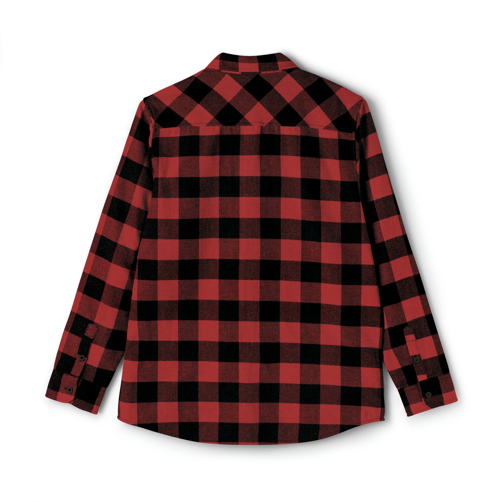 A red and black Printify Unisex Flannel Shirt on a white background.