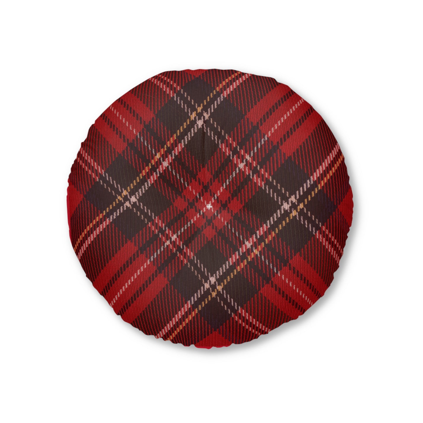 A comfortable Red and Black Plaid Tufted Floor-Pillow by Printify.
