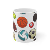 Sports-Fan Ceramic Mug: White;  11 oz.; Colorful graphics