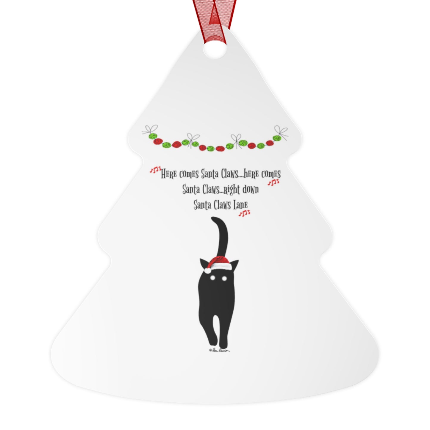 Santa-Claus Holiday Ornament: 4 shapes; Metal; Red ribbon