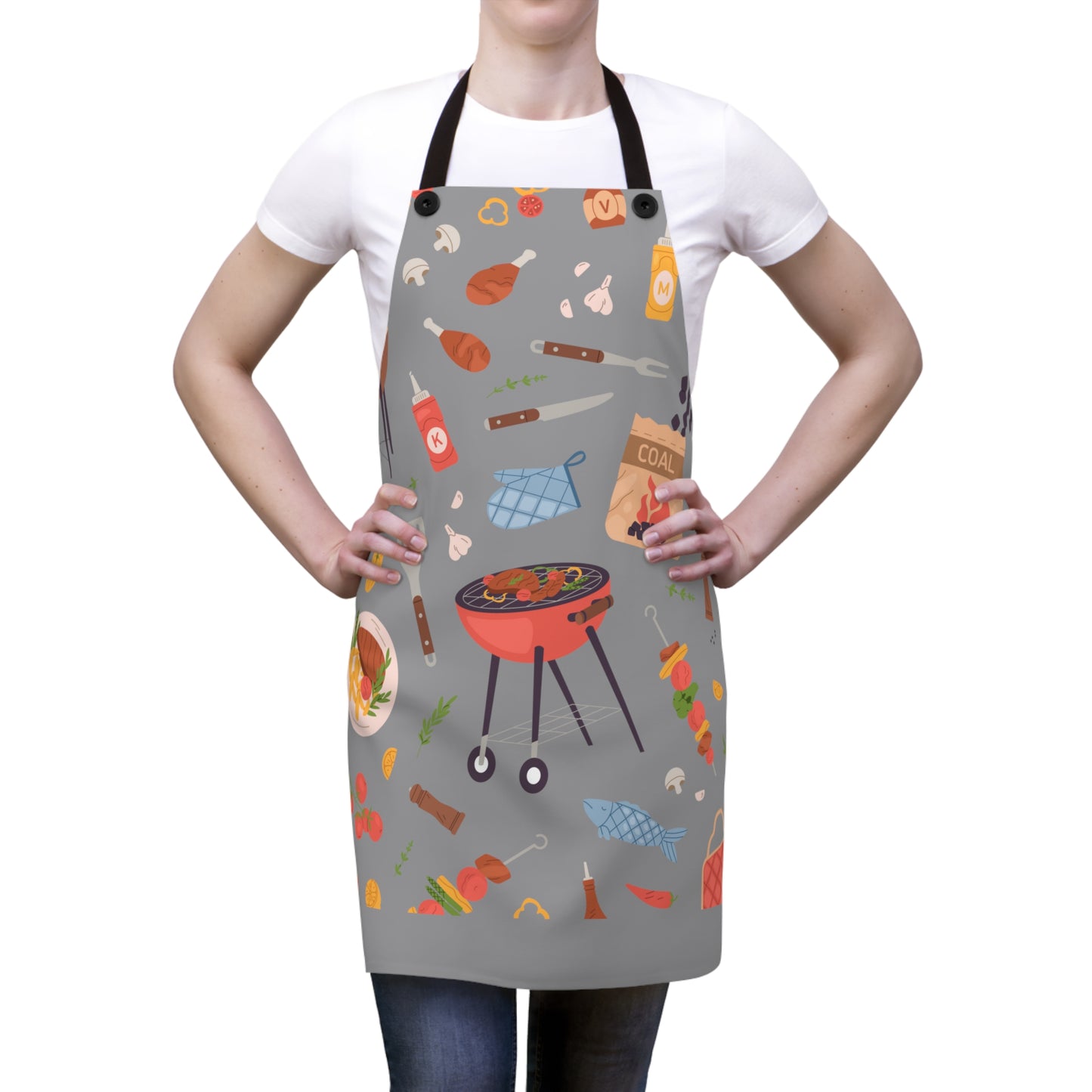 Mock up of a woman wearing the apron