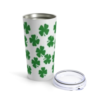 Lucky Leprechaun Tumbler with lid next to it on a surface