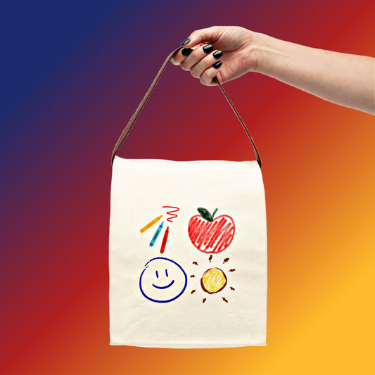 Mock up of the lunch bag being held by a woman's hand
