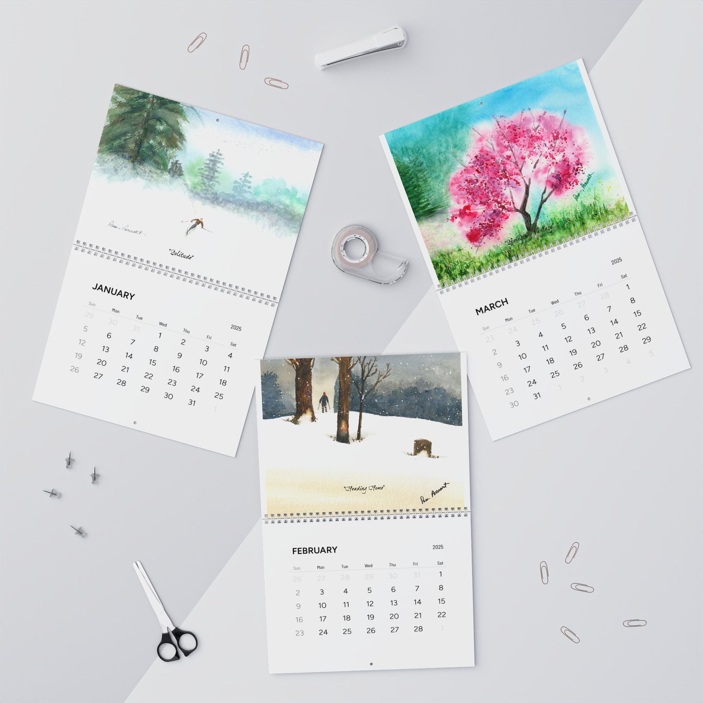 Watercolor Wall Calendar: 2025 | 2 sizes | Spiral bound