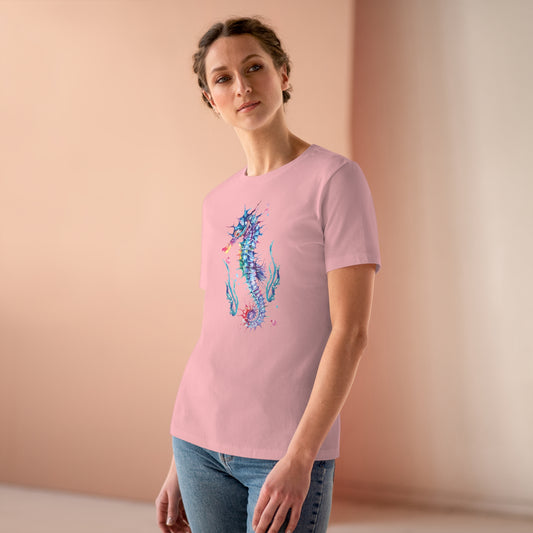 Mock up of a woman wearing the pink shirt