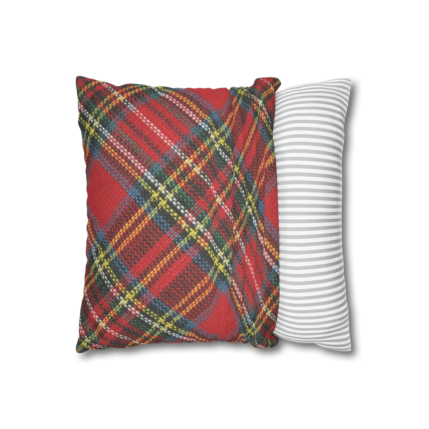 A red-plaid pillow case, made in America by Printify.