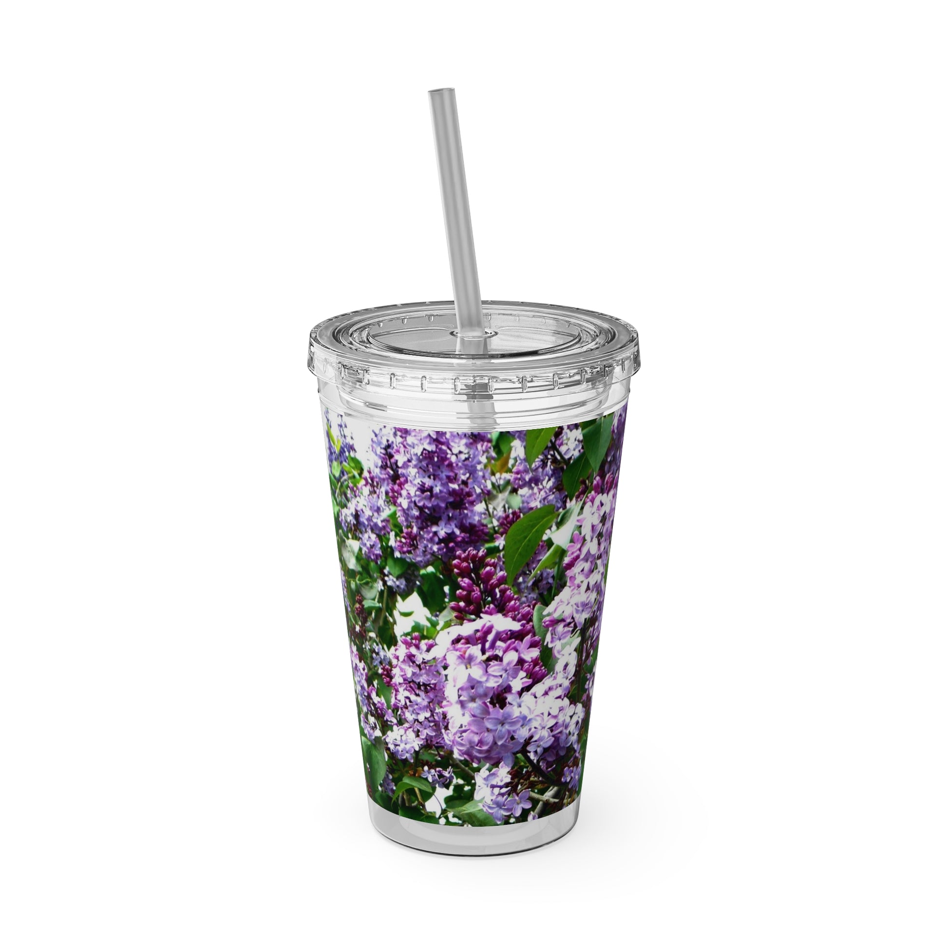 Sentence with the replaced product:
A Printify Purple Lilacs Tumbler: 16 oz.; Lid & Straw; Acrylic; BPA-free.
