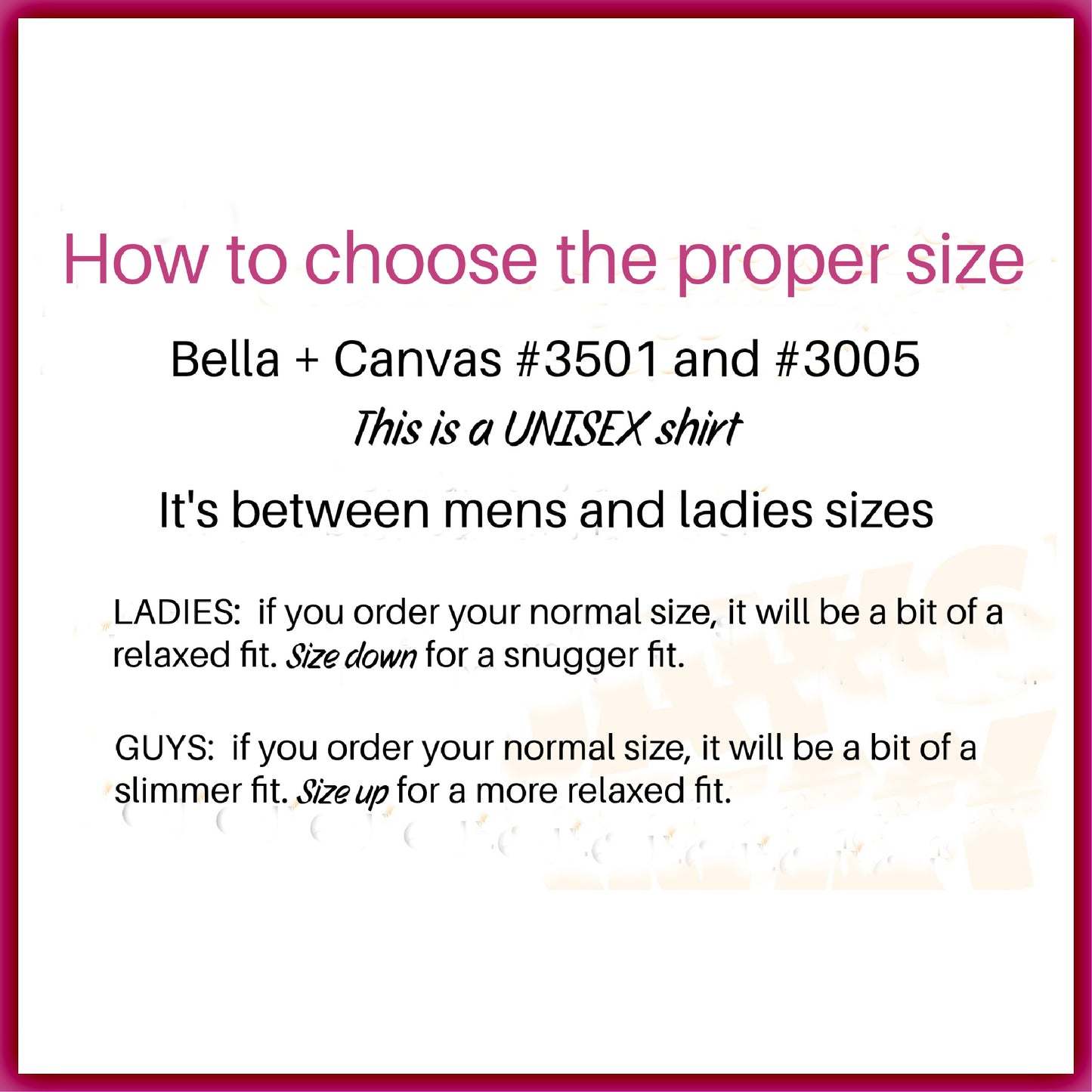 Instructions for choosing proper size