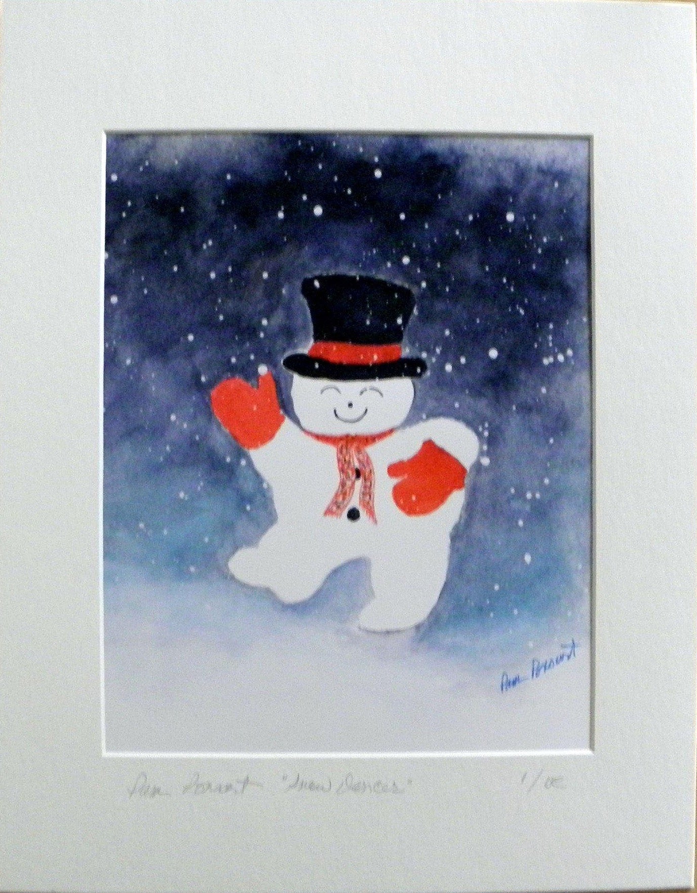 Snow Dancer watercolor giclee print with white 11" x 14" mat