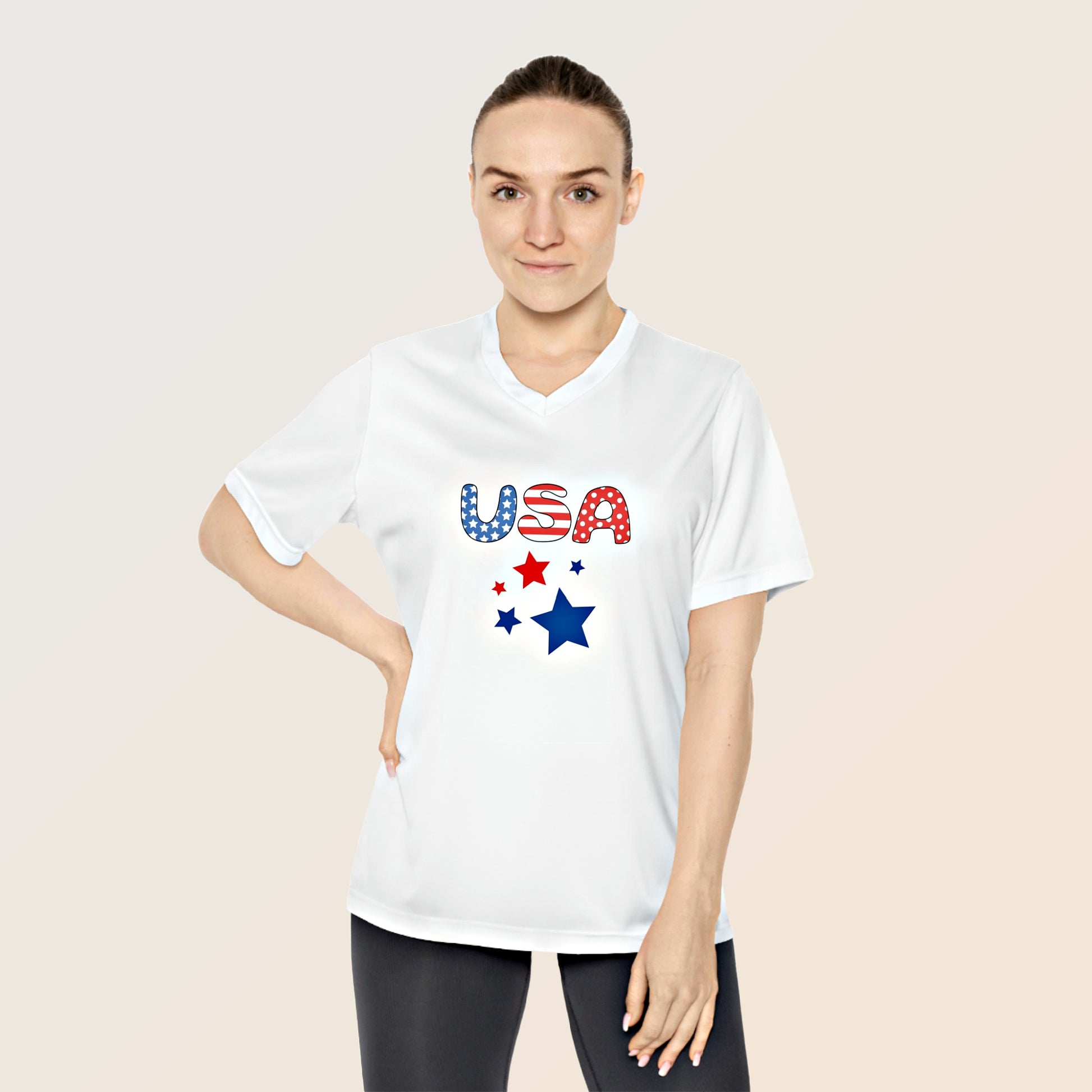 Mock up of a woman wearing our White t-shirt