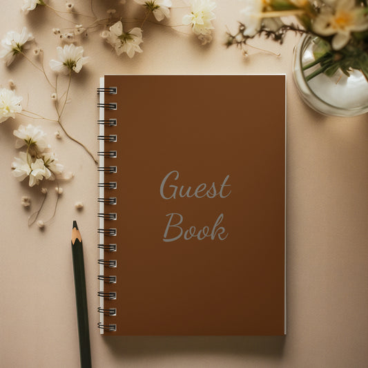 AI-created mockup of our Guest Book placed near some flowers