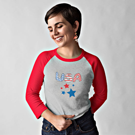 Mock up of a happy woman wearing a similar red shirt.