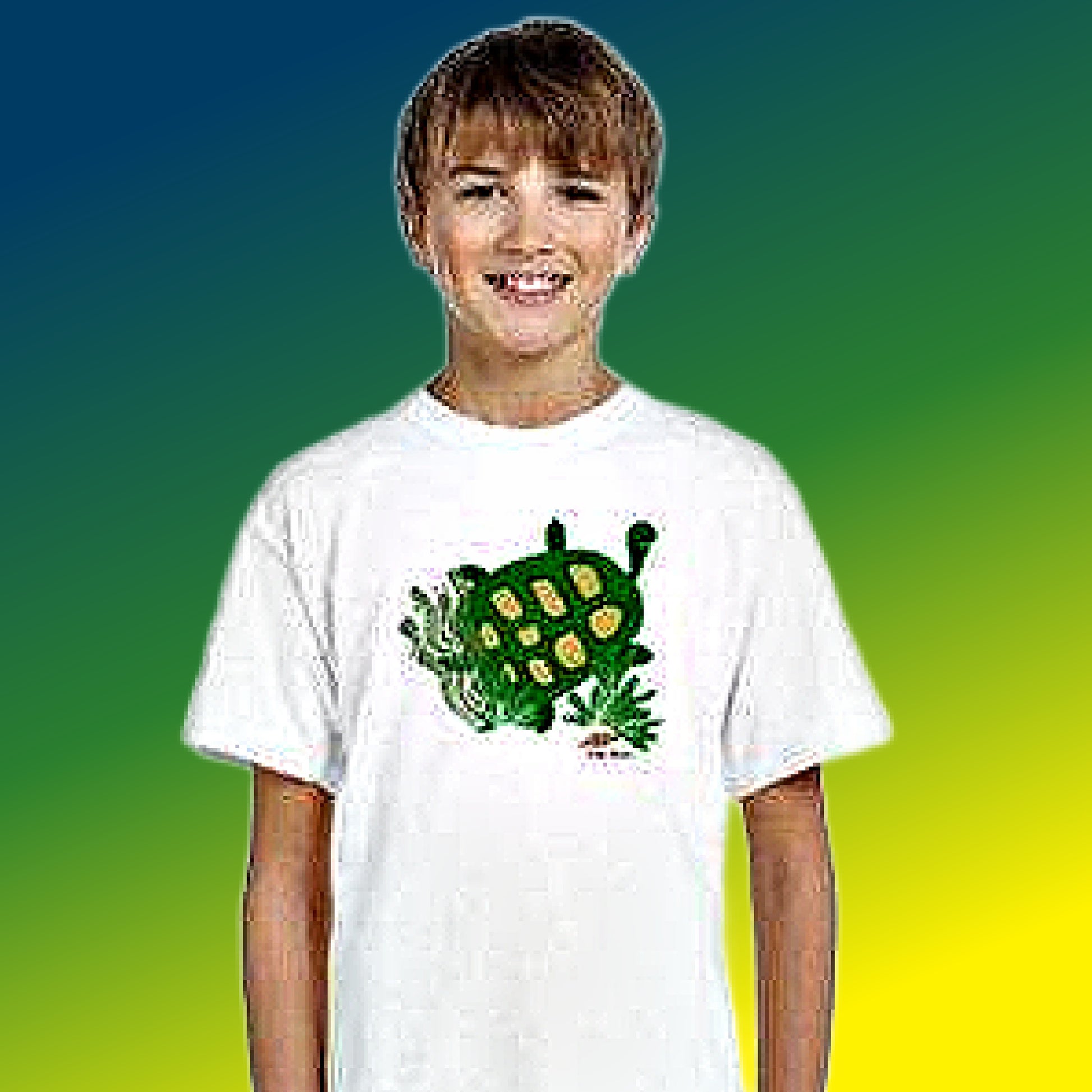 Mock up of a boy wearing this white t-shirt